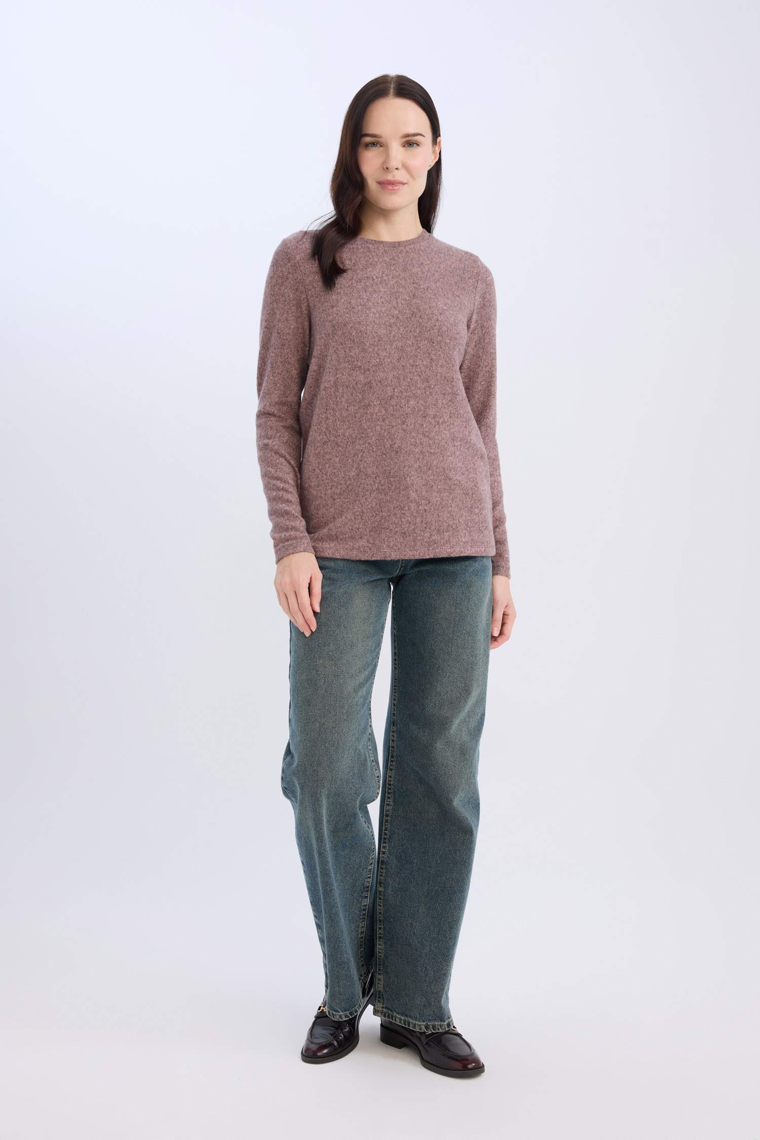 T-Shirt à Manches Longues à Coupe Régulière et Col Rond