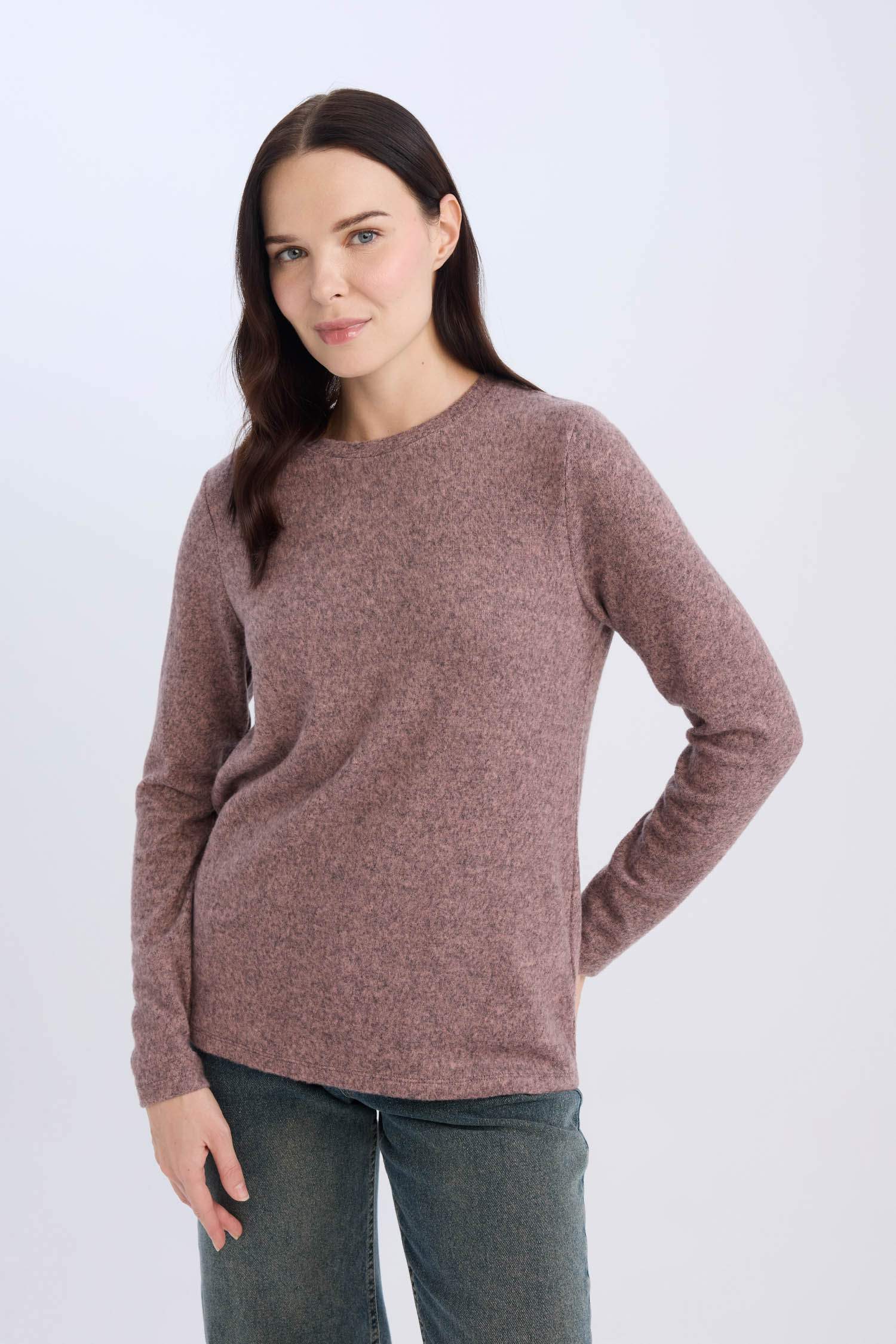 T-Shirt à Manches Longues à Coupe Régulière et Col Rond