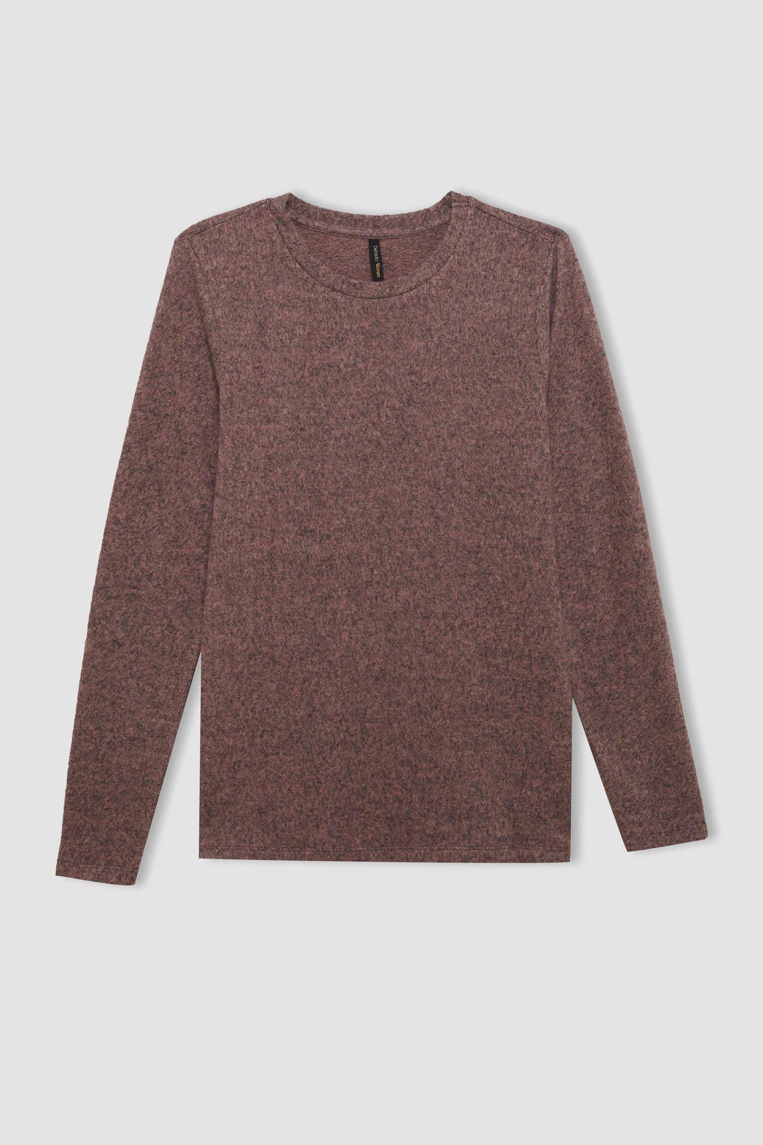 T-Shirt à Manches Longues à Coupe Régulière et Col Rond