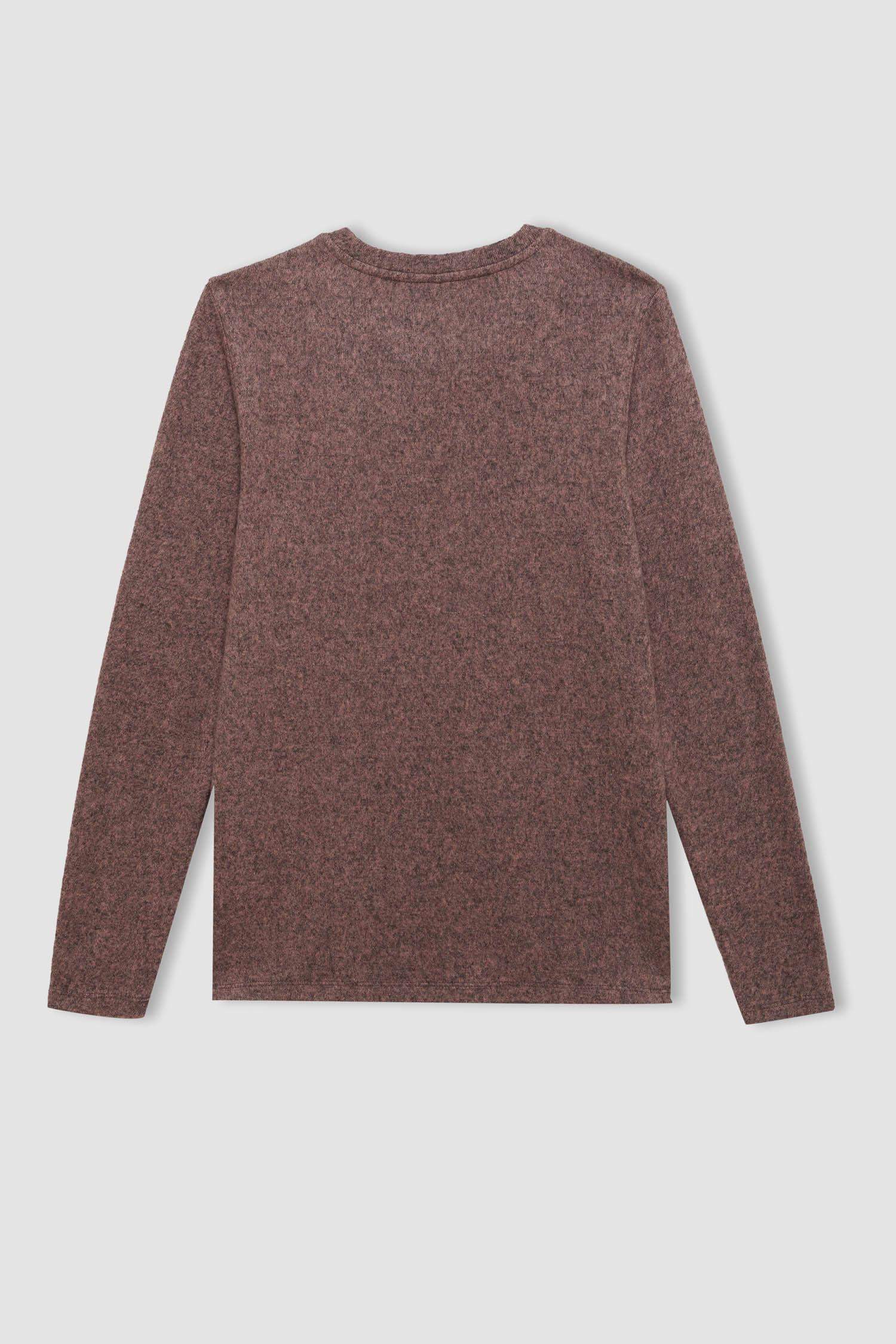 T-Shirt à Manches Longues à Coupe Régulière et Col Rond