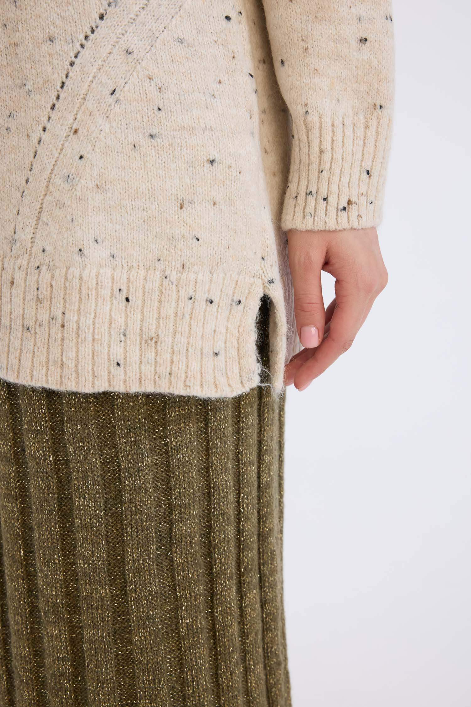 Relax Fit Yarım Balıkçı Yaka Nopeli Kumaş Triko Kazak Tunik