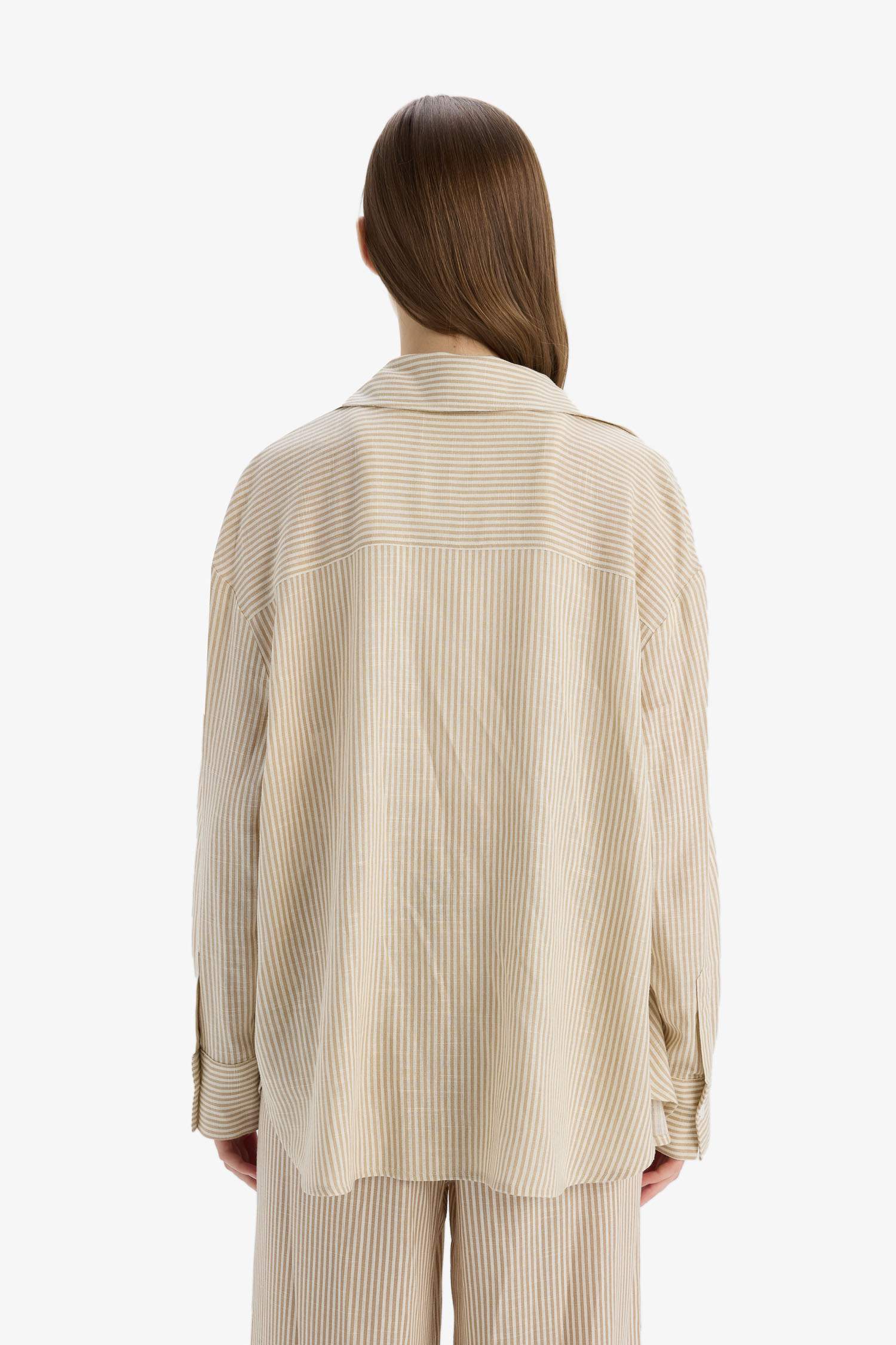 Chemise rayée oversize en lin mélangé à manches longues