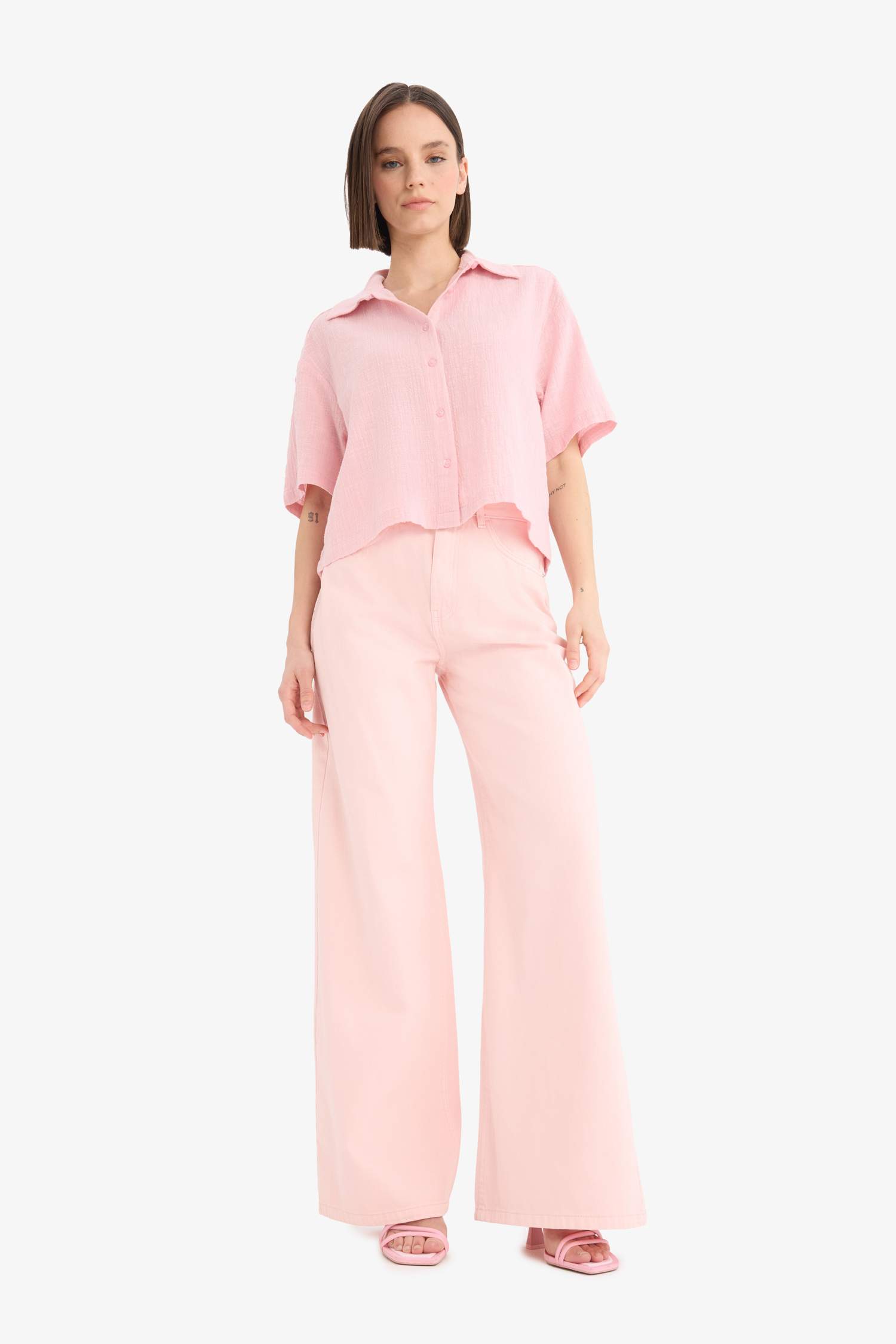 Рубашка оверсайз с короткими рукавами и льняной текстурой, коллекция Coool