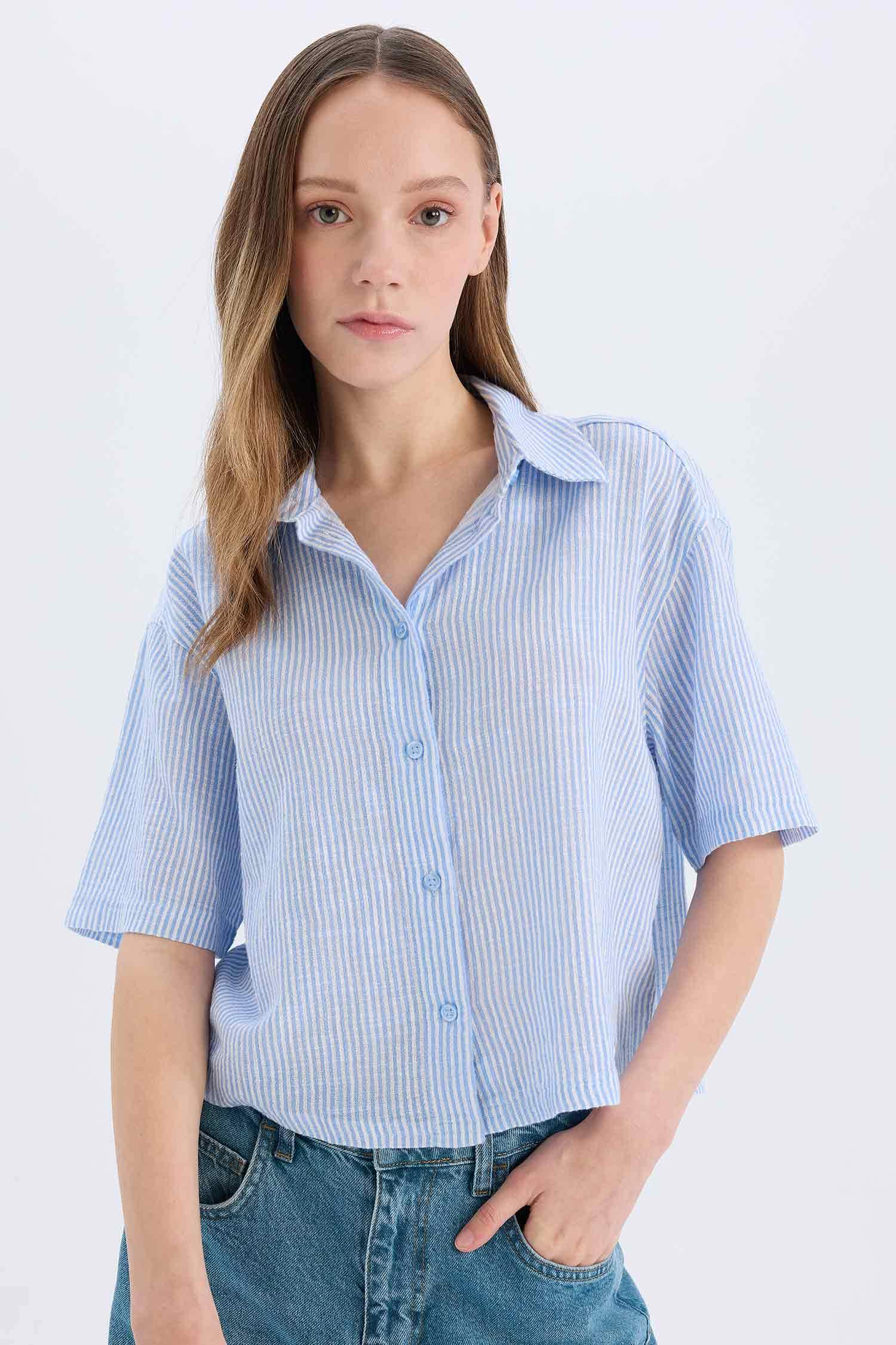 Chemise oversize à manches courtes en tissu aspect lin - Coool