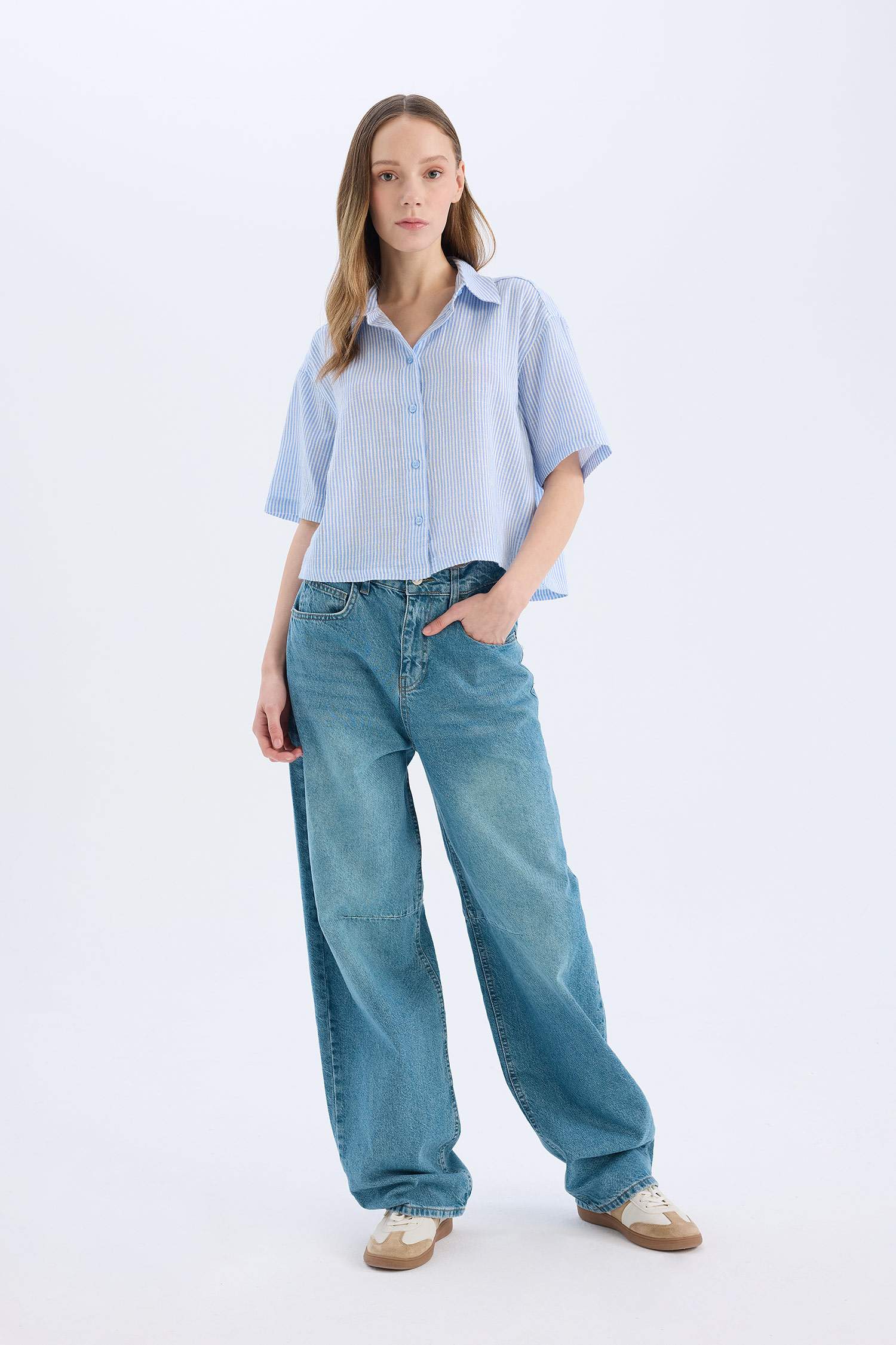 Chemise oversize à manches courtes en tissu aspect lin - Coool