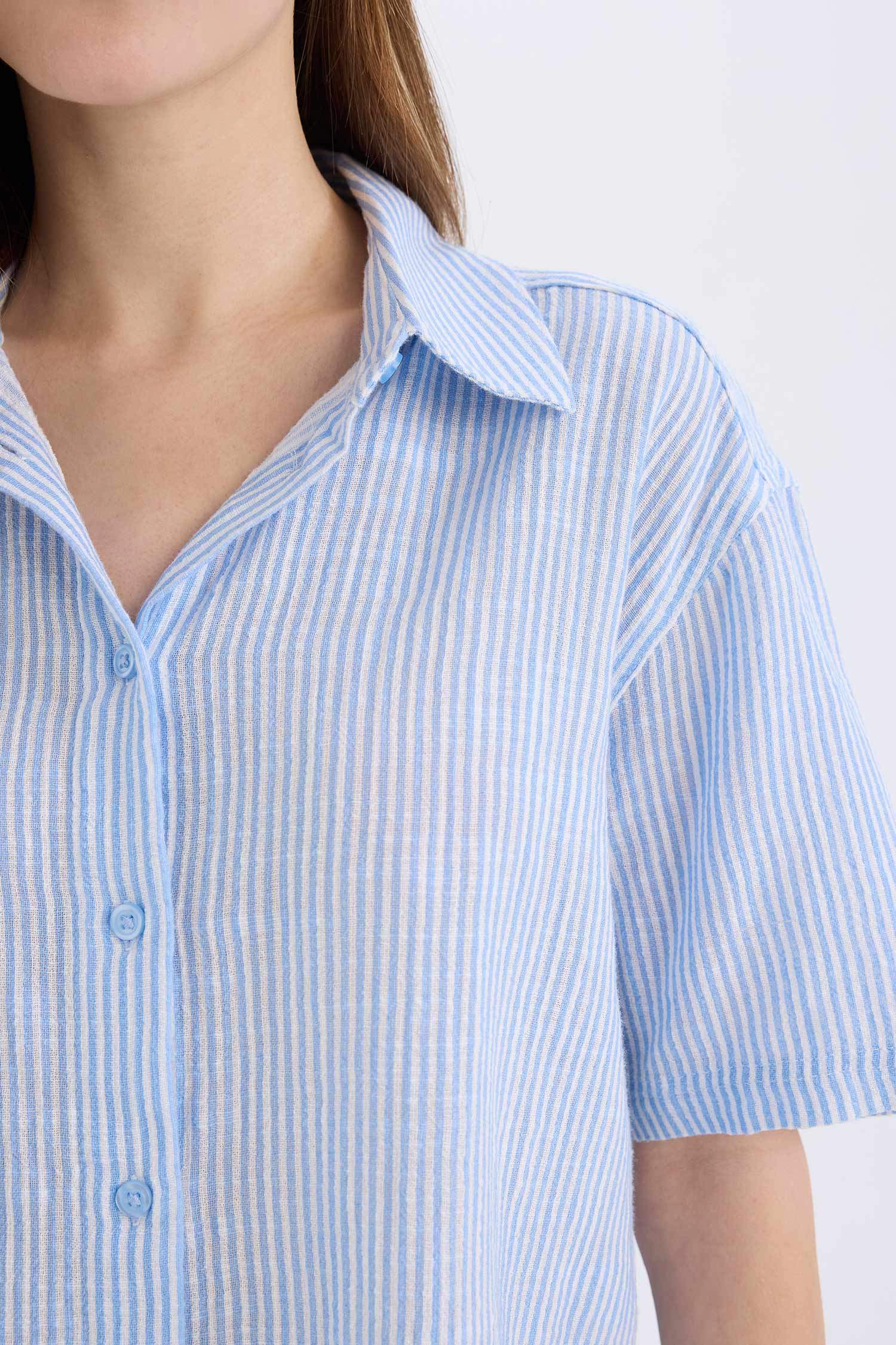 Chemise oversize à manches courtes en tissu aspect lin - Coool