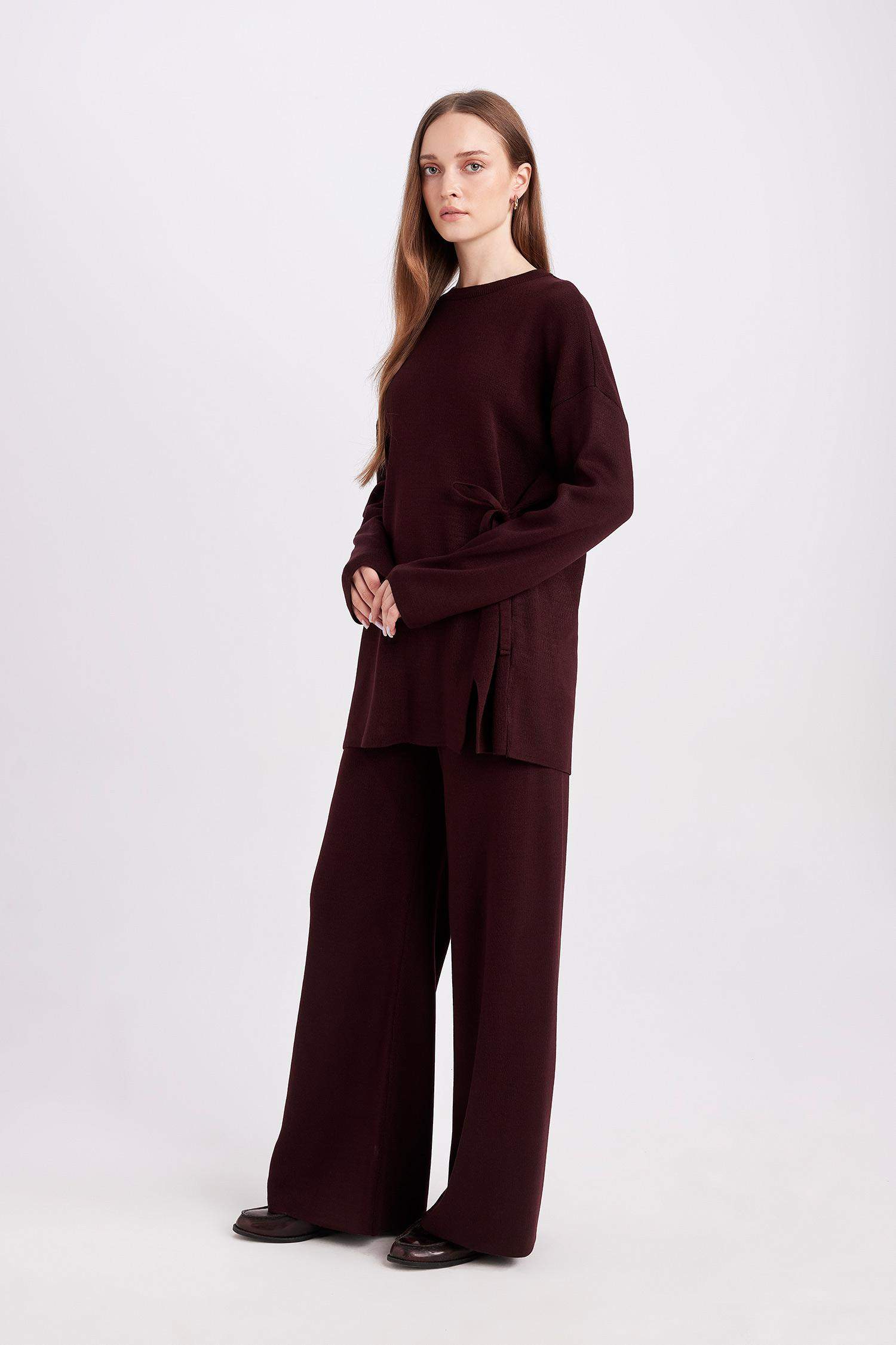 Triko Pantolon Regular Fit Beli Lastikli Cepli Basic Düz Paça