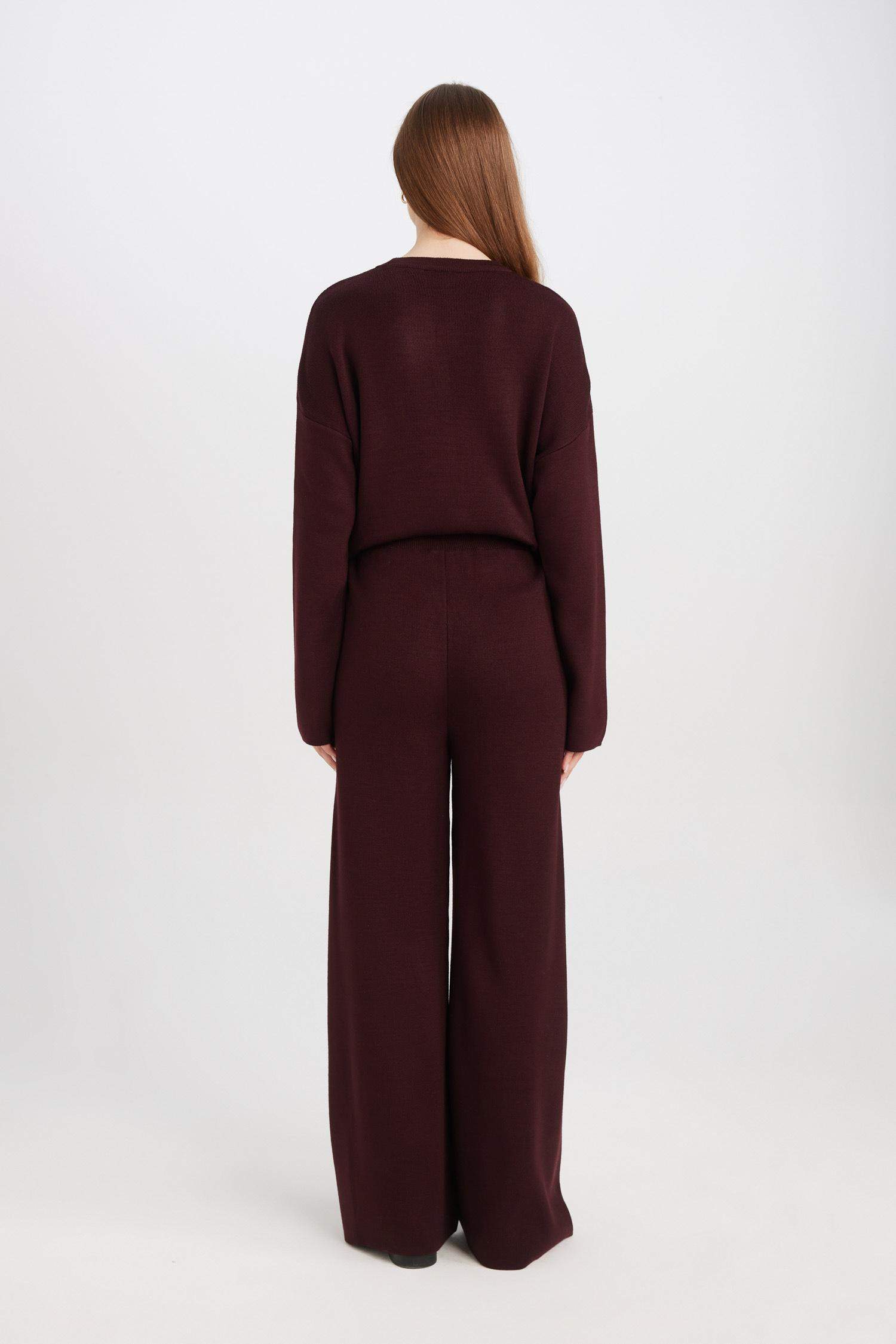 Triko Pantolon Regular Fit Beli Lastikli Cepli Basic Düz Paça