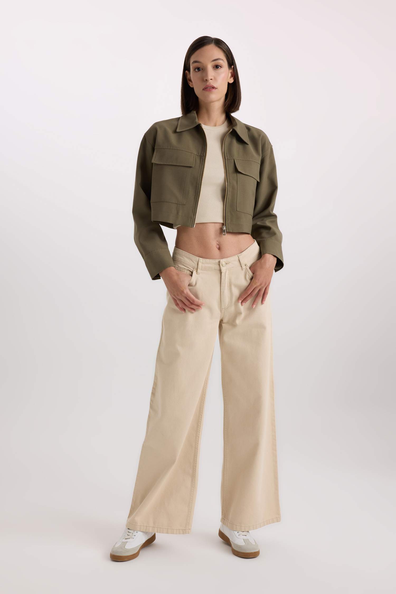 قميص كروب جبردين كم طويل بياقة قميص