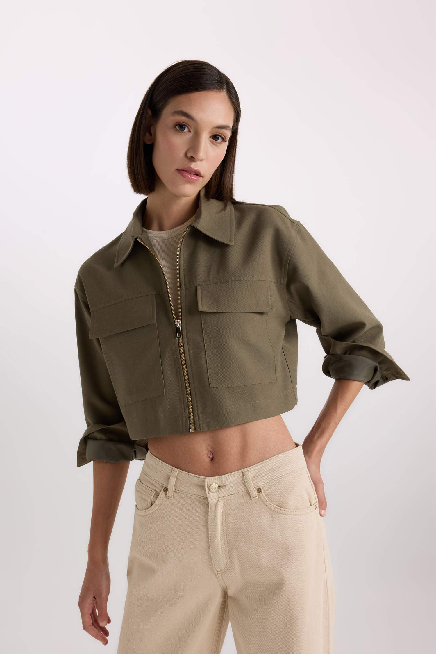 قميص كروب جبردين كم طويل بياقة قميص