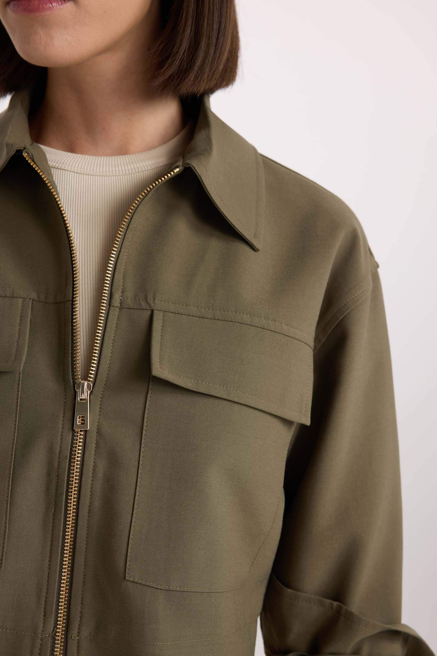 قميص كروب جبردين كم طويل بياقة قميص