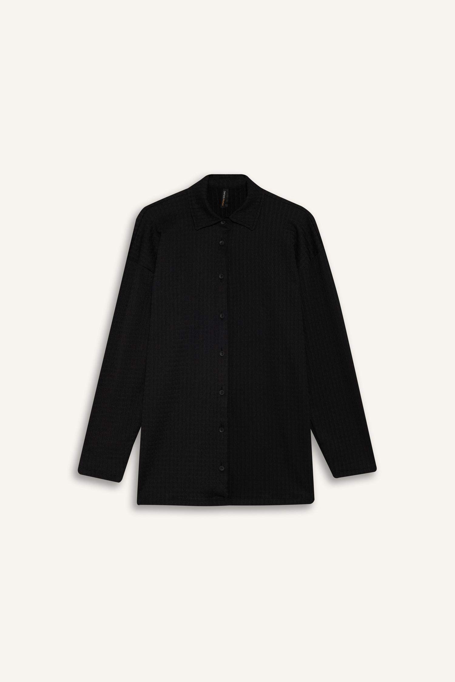 تيشيرت كم طويل القماش المنسوج قصة مريحة برقبة بولو