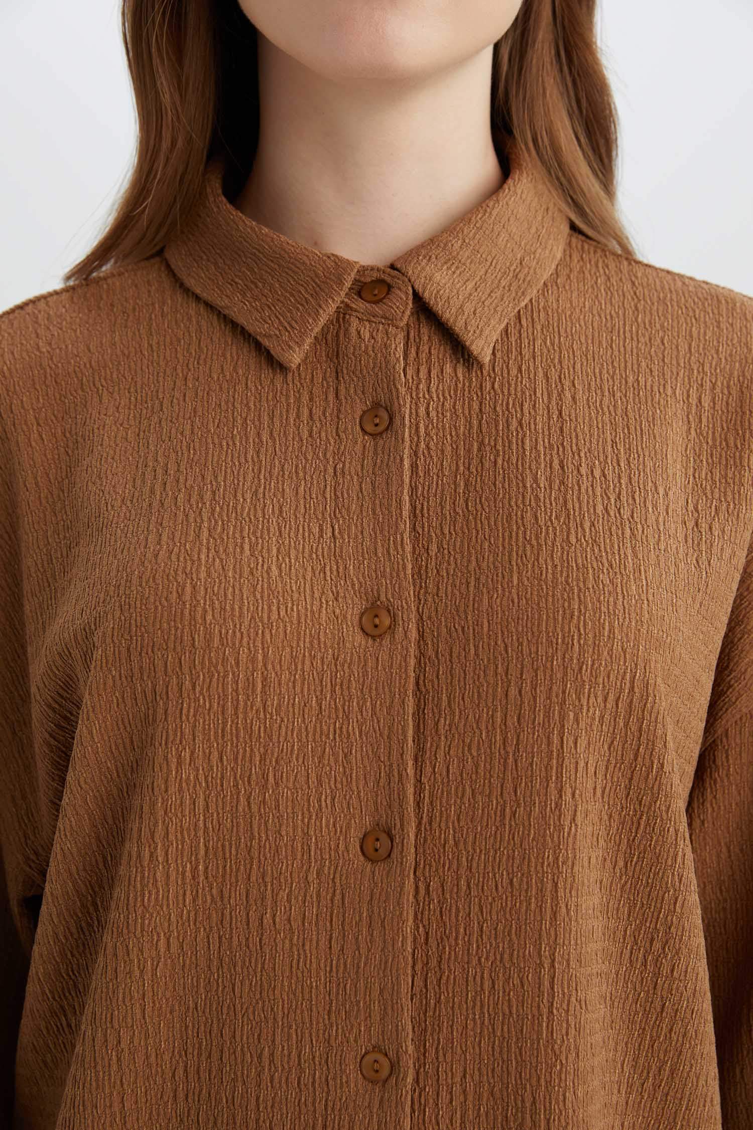 تيشيرت ردن طويل منسوج قصة مريحة بياخة بولو