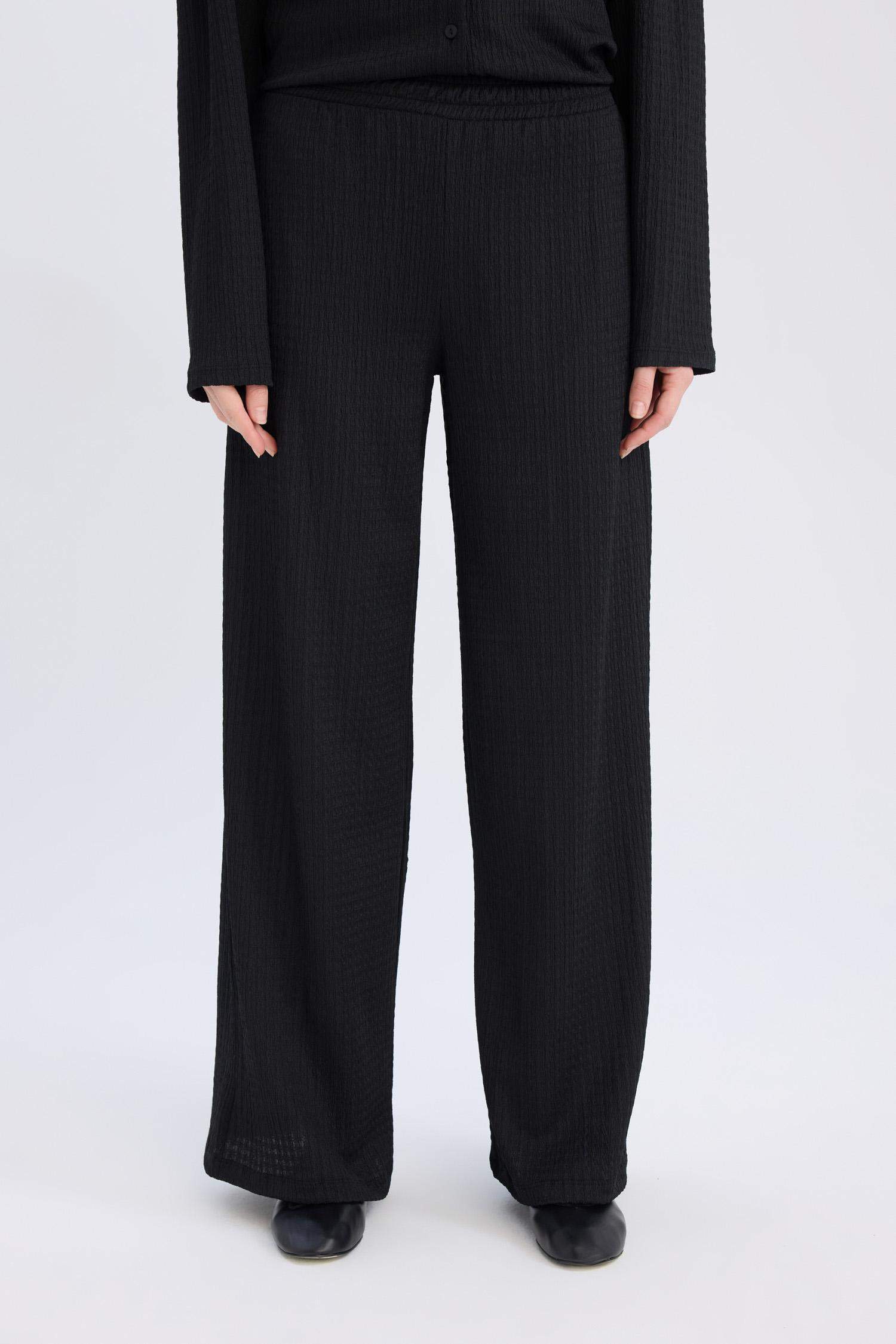 Bürümcük Pantolon Straight Fit Beli Lastikli Basic Düz Geniş Bol Paça