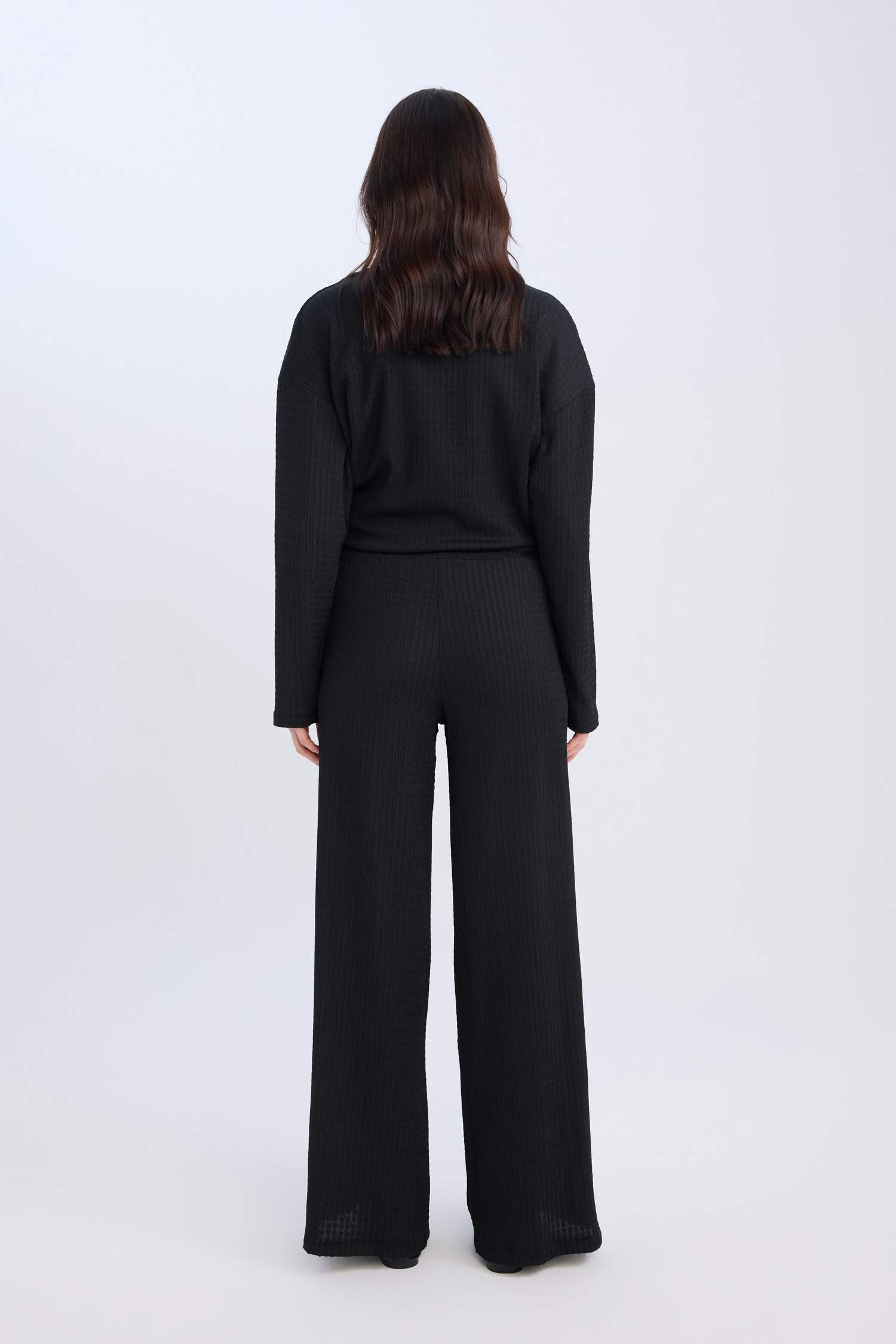 Bürümcük Pantolon Straight Fit Beli Lastikli Basic Düz Geniş Bol Paça