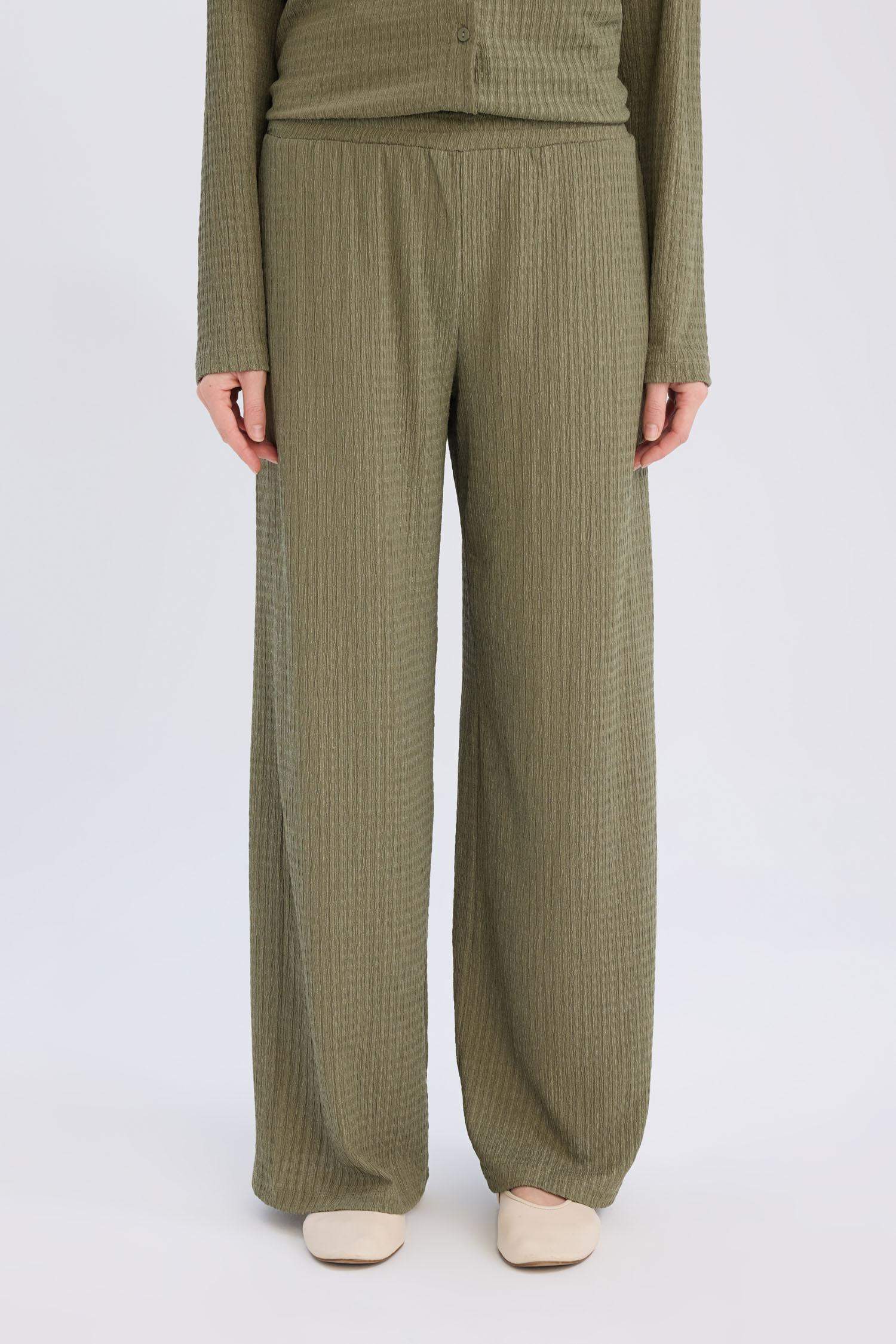 Bürümcük Pantolon Straight Fit Beli Lastikli Basic Düz Geniş Bol Paça