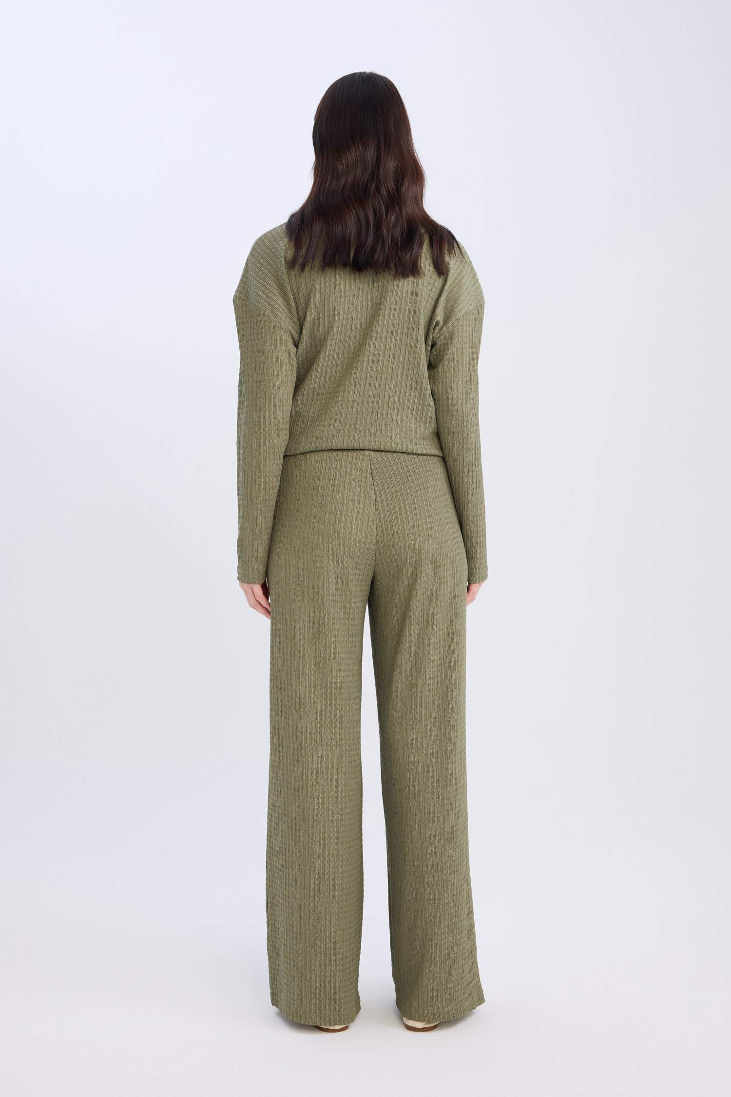 Bürümcük Pantolon Straight Fit Beli Lastikli Basic Düz Geniş Bol Paça