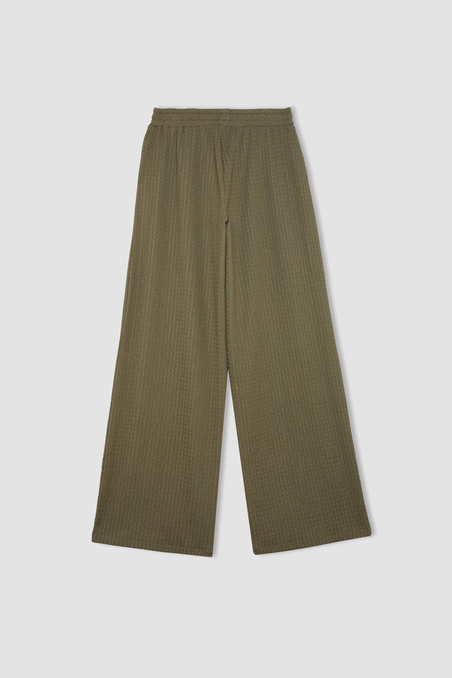 Bürümcük Pantolon Straight Fit Beli Lastikli Basic Düz Geniş Bol Paça