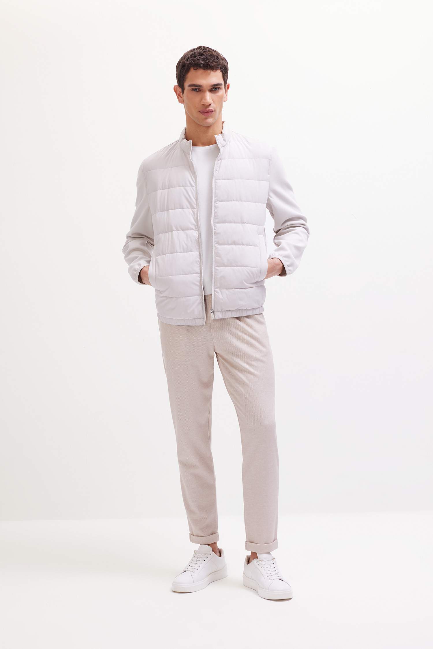 Slim Fit Stand Collar Elastic and Zippered Waterproof Jacket