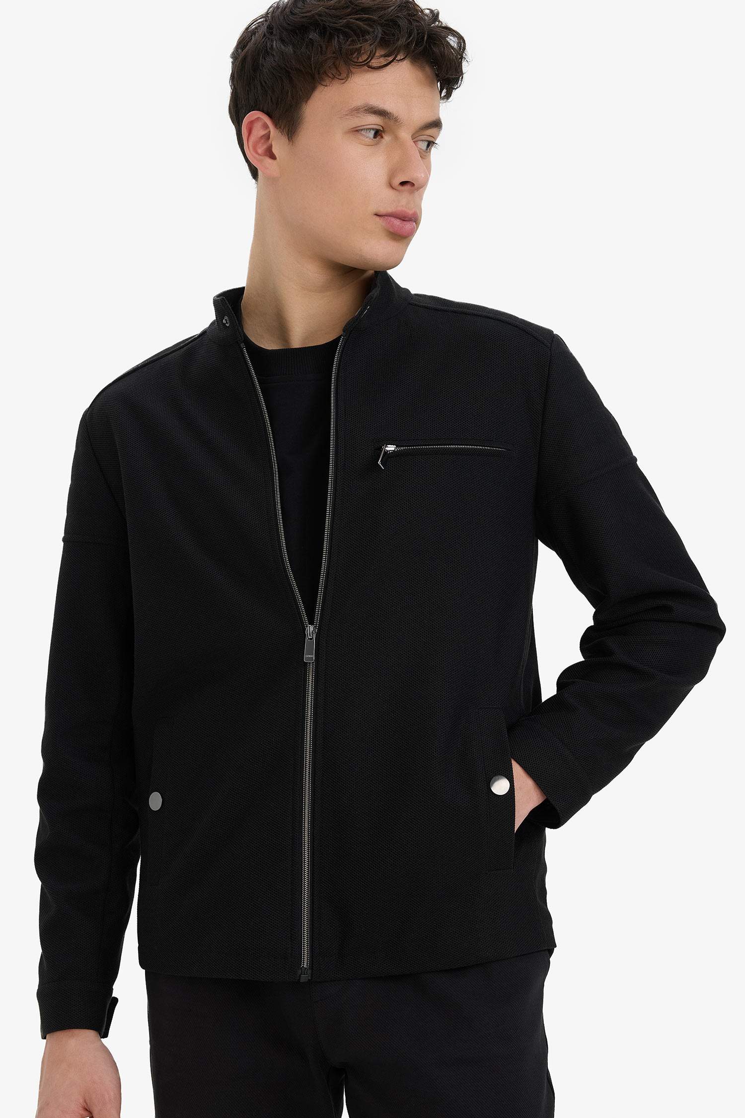 Slim Fit Dar Kesim Dik Yaka Astarlı Fermuarlı Cepli Mevsimlik Baharlık Mont