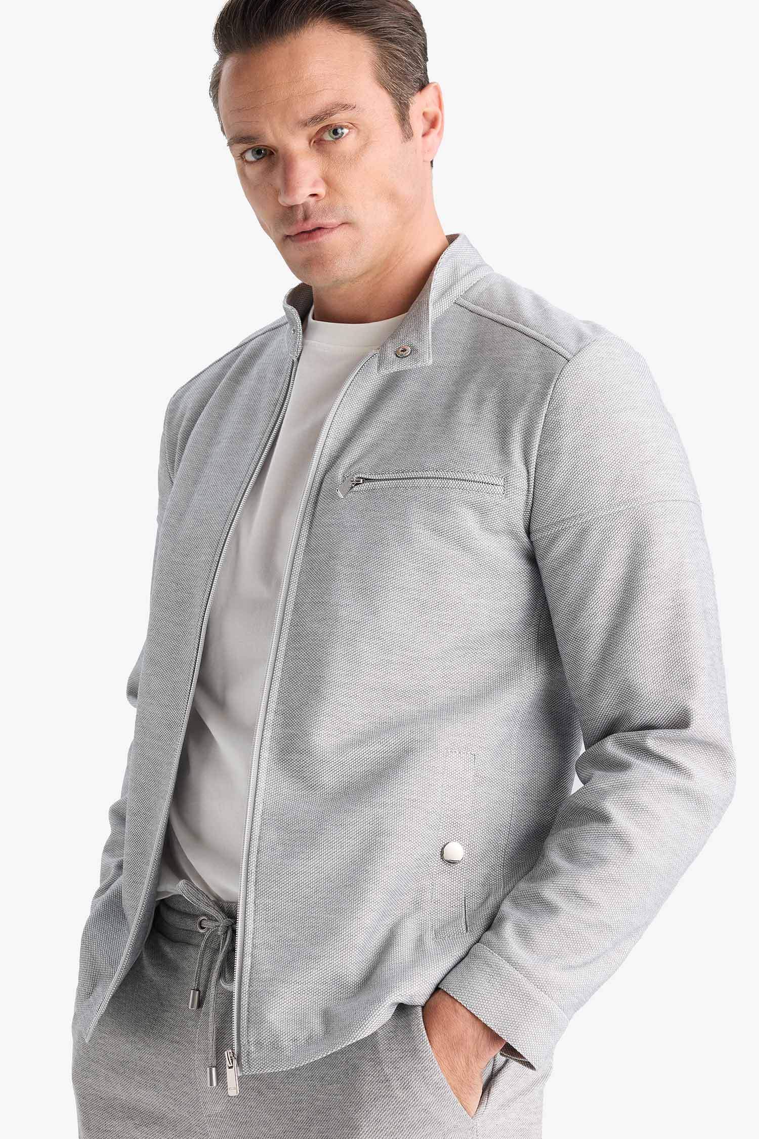 Slim Fit Stand up Collar Zippered Jacket