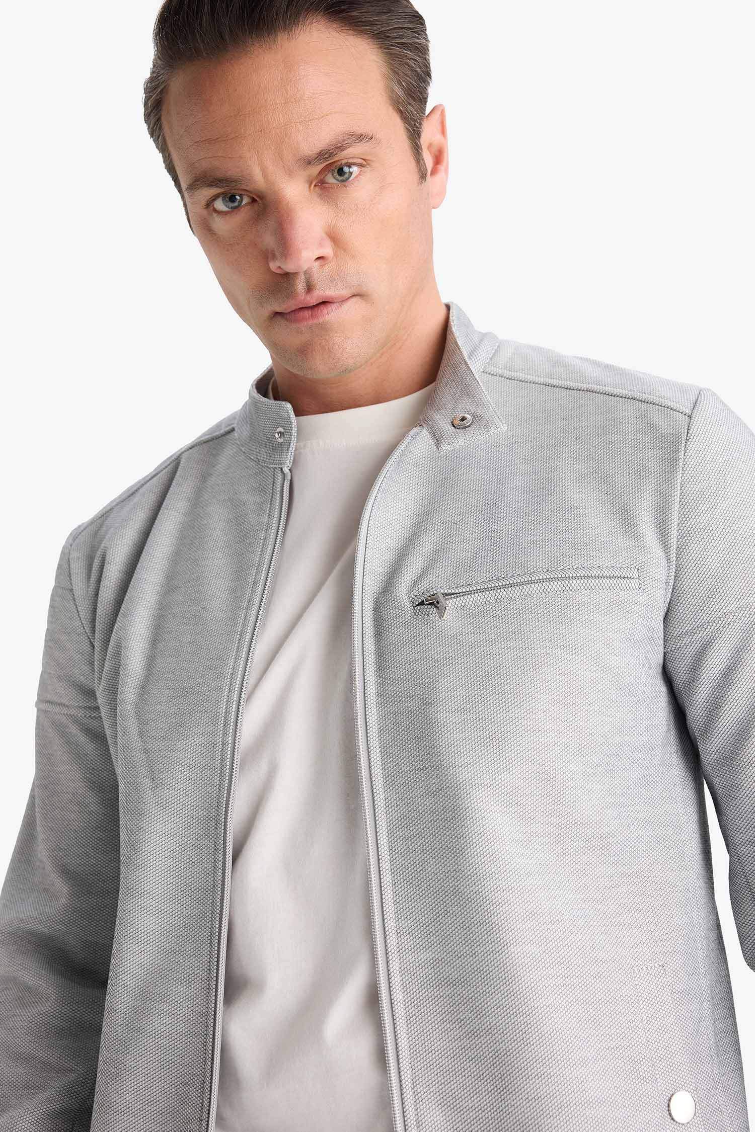 Slim Fit Stand up Collar Zippered Jacket