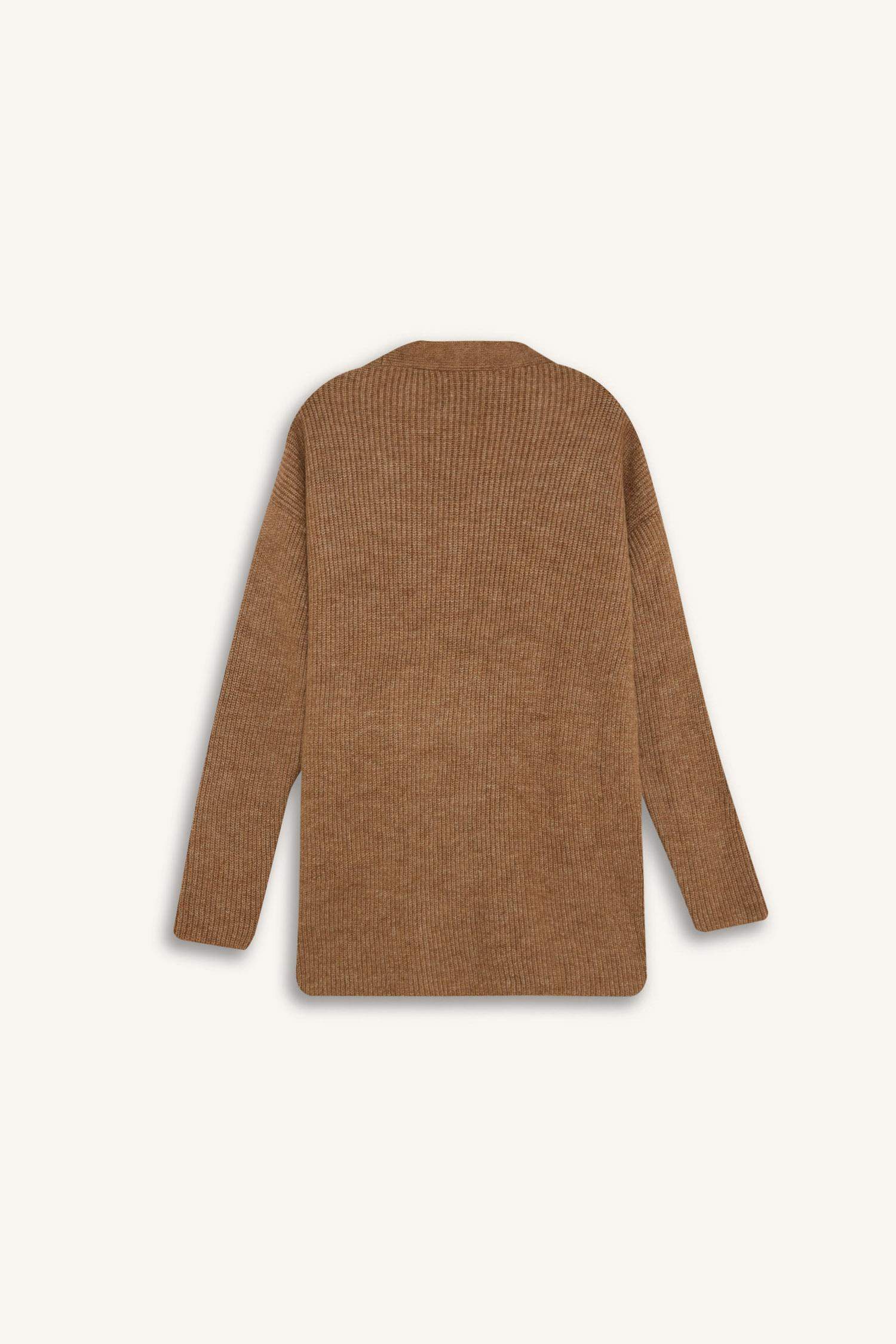 Relax Fit Basic Düz Bağcık Detaylı Triko Hırka