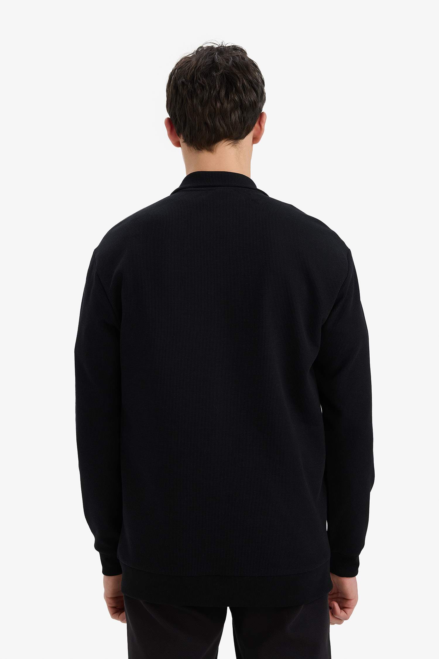 Comfort Fit Dik Yaka Dokulu Yarım Fermuarlı Waffle Sweatshirt