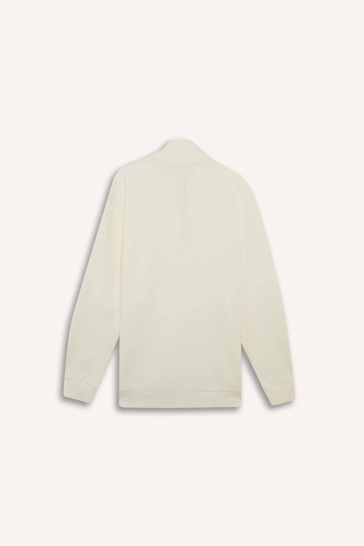 Comfort Fit Dik Yaka Dokulu Yarım Fermuarlı Waffle Sweatshirt