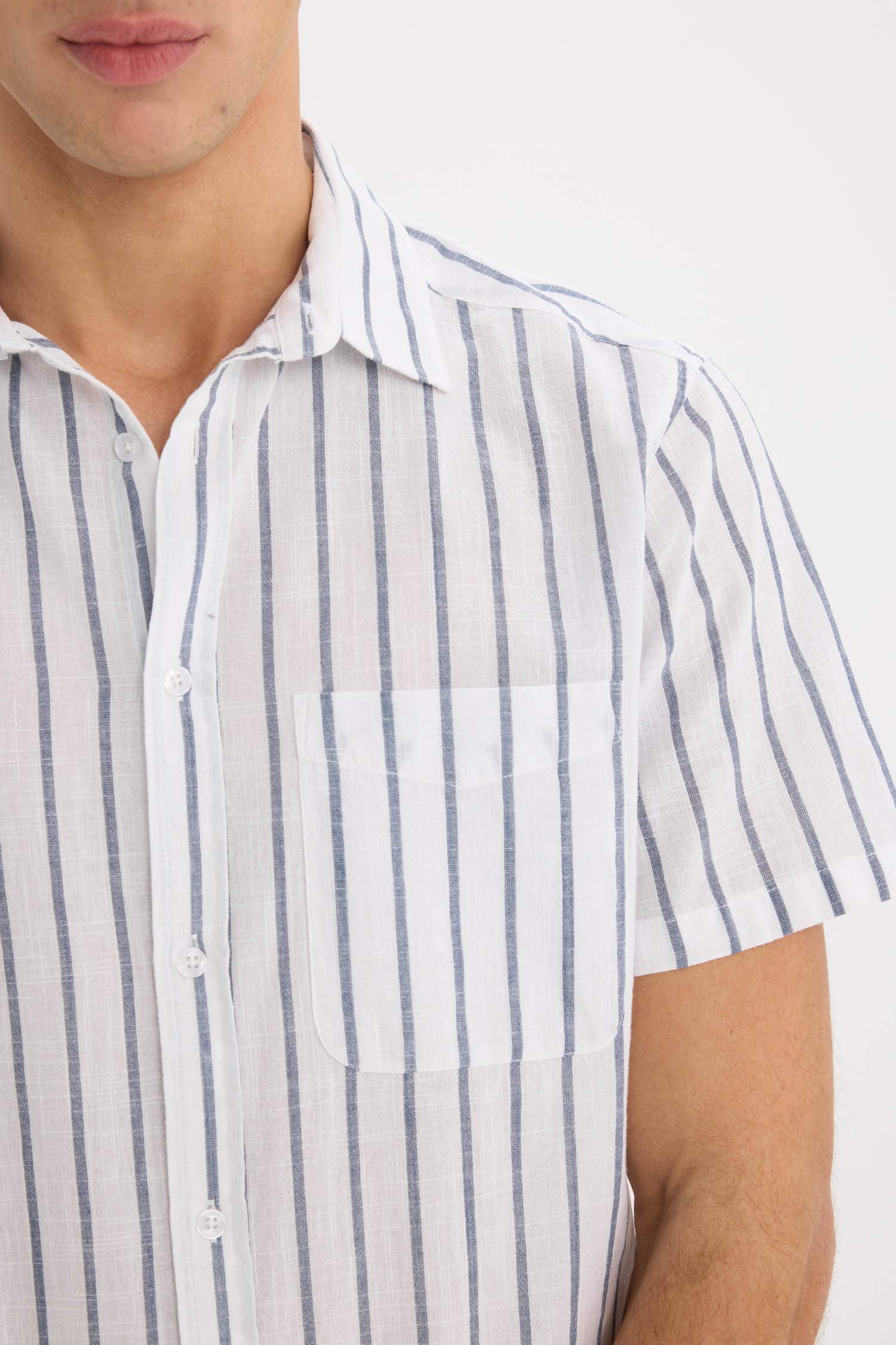 قميص قطن بولو مخطط نص كم صيفي قصة عادية