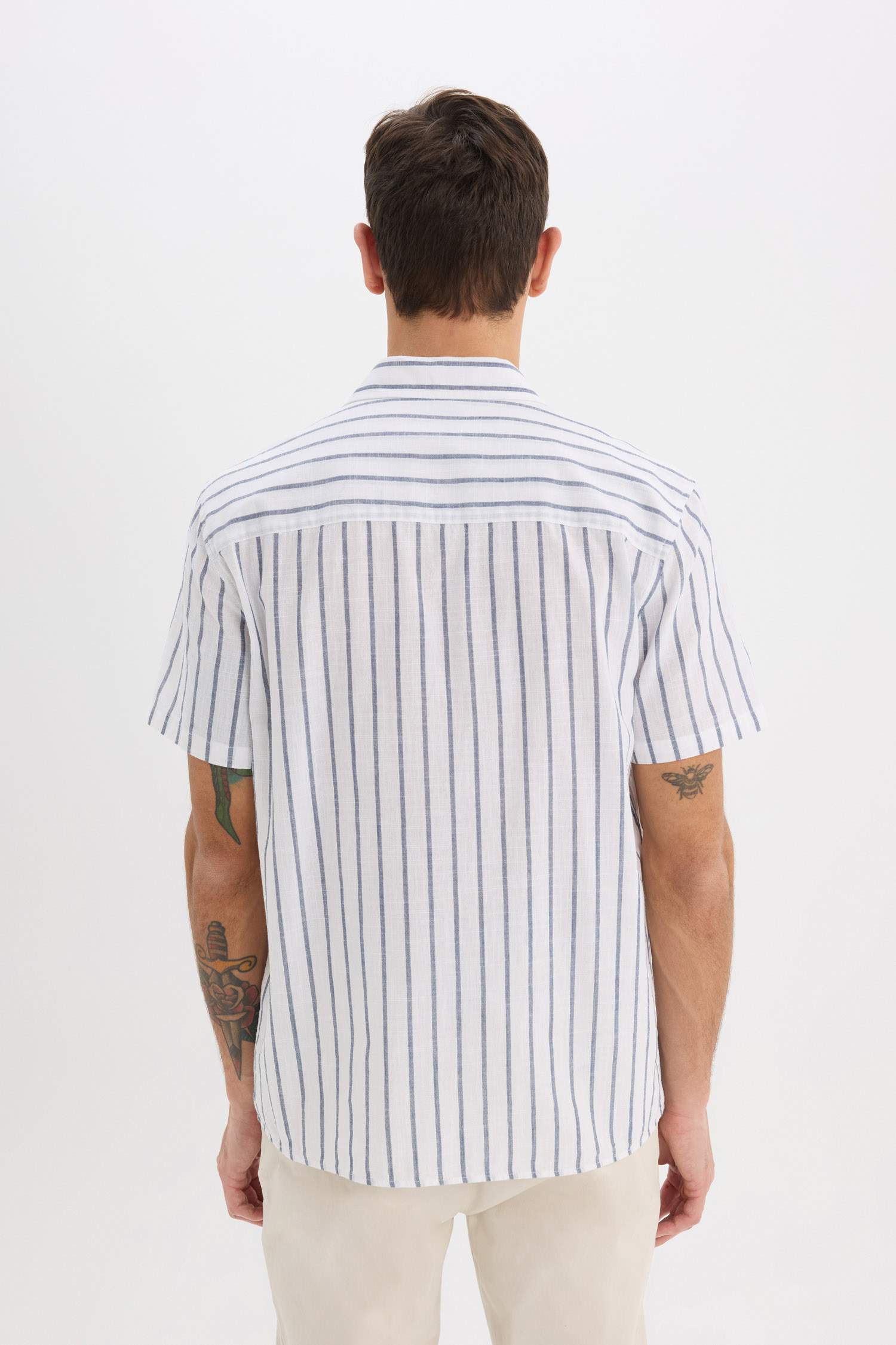 قميص قطن بولو مخطط نص كم صيفي قصة عادية