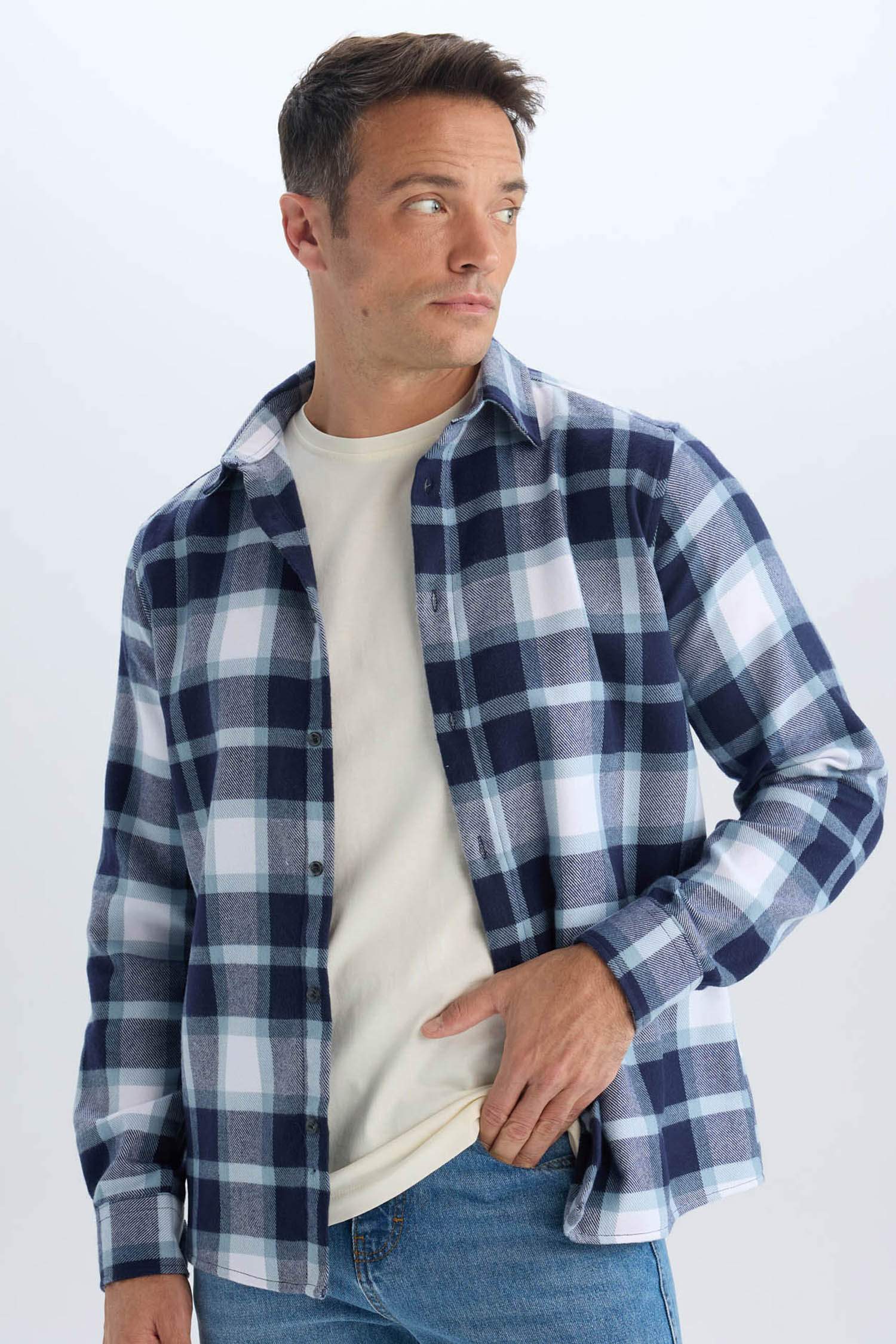 Regular Fit Kareli Pamuklu Uzun Kollu Gömlek