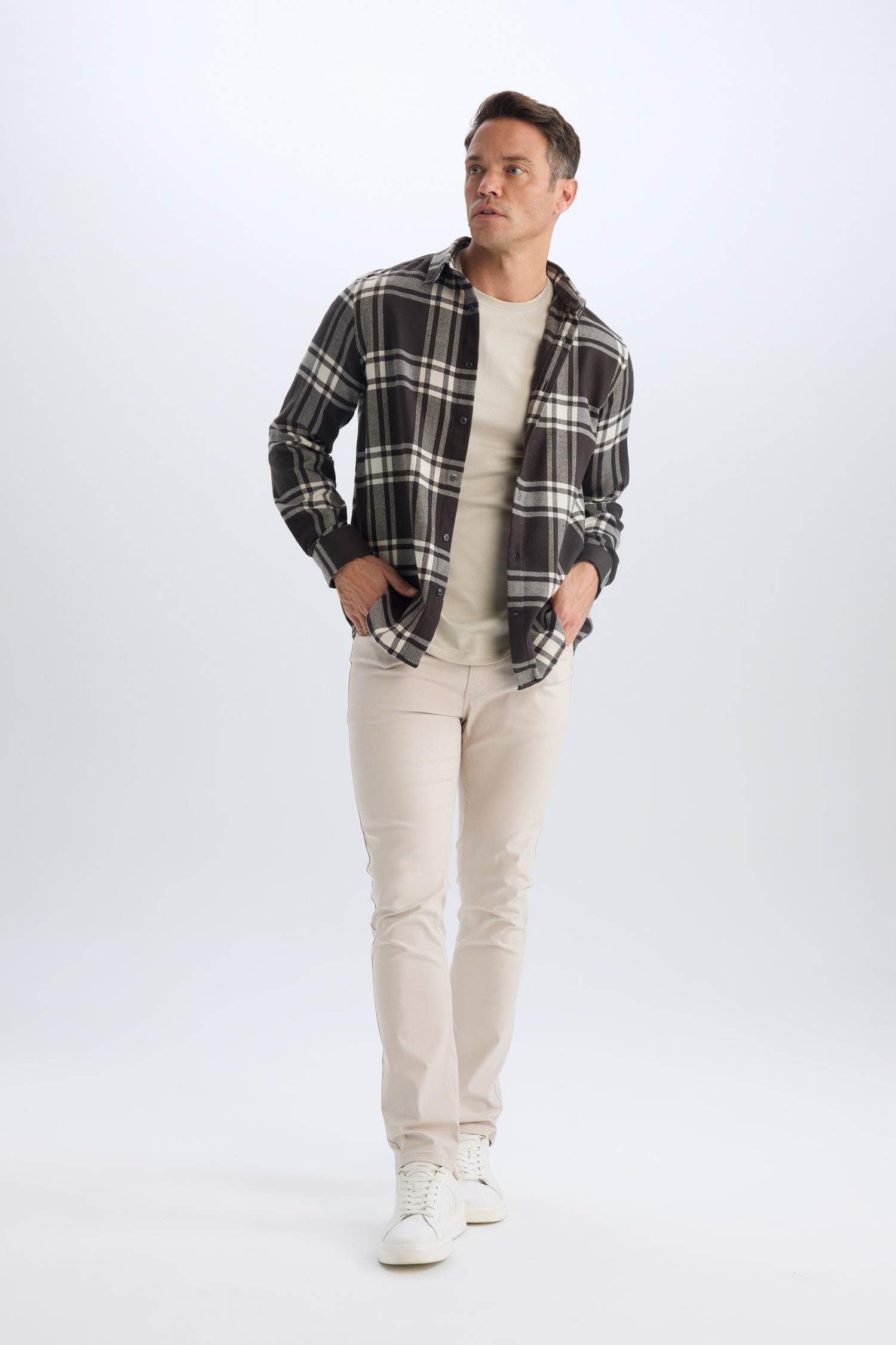 Regular Fit Polo Yaka Kareli Pamuklu Uzun Kollu Gömlek