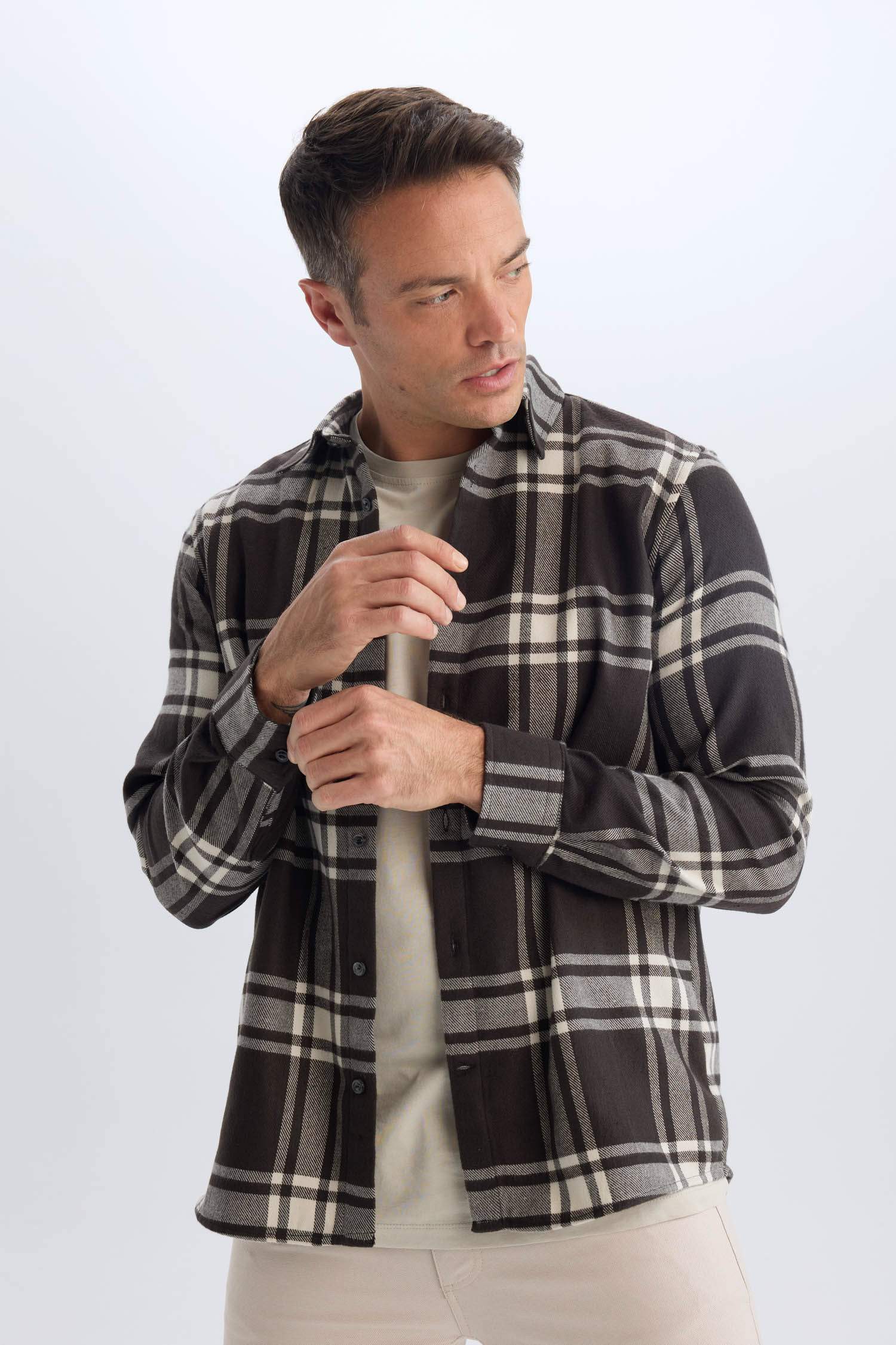 Regular Fit Polo Yaka Kareli Pamuklu Uzun Kollu Gömlek