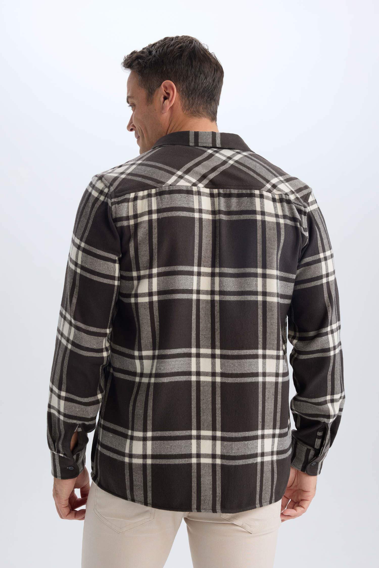 Regular Fit Polo Yaka Kareli Pamuklu Uzun Kollu Gömlek