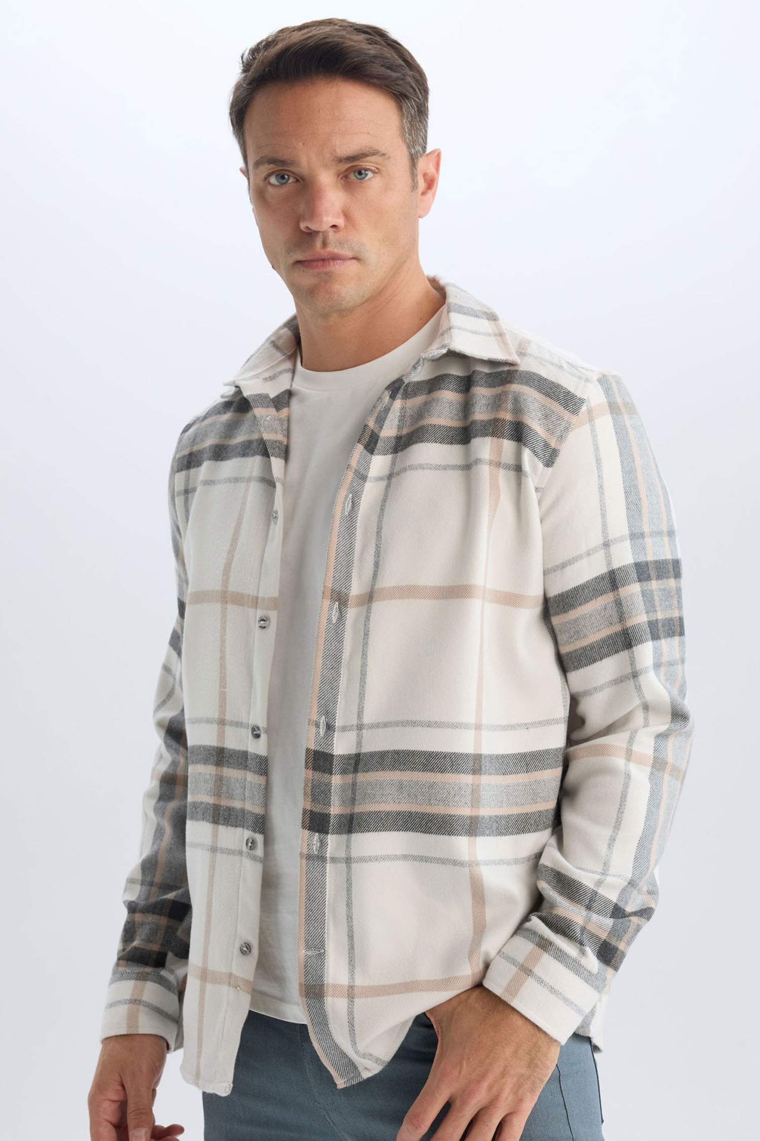 Regular Fit Polo Yaka Pamuklu Kareli Uzun Kollu Gömlek