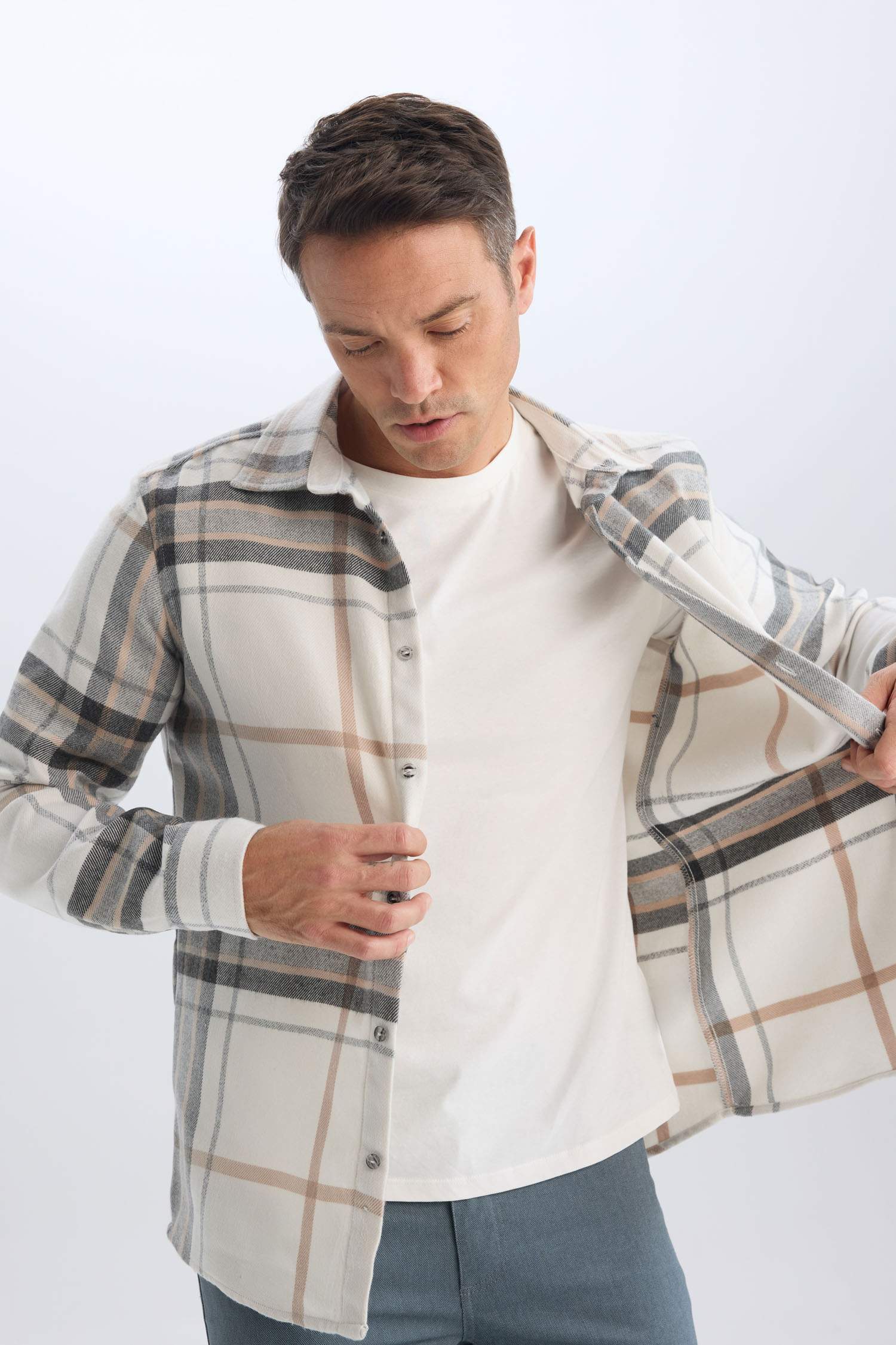 Regular Fit Polo Yaka Pamuklu Kareli Uzun Kollu Gömlek