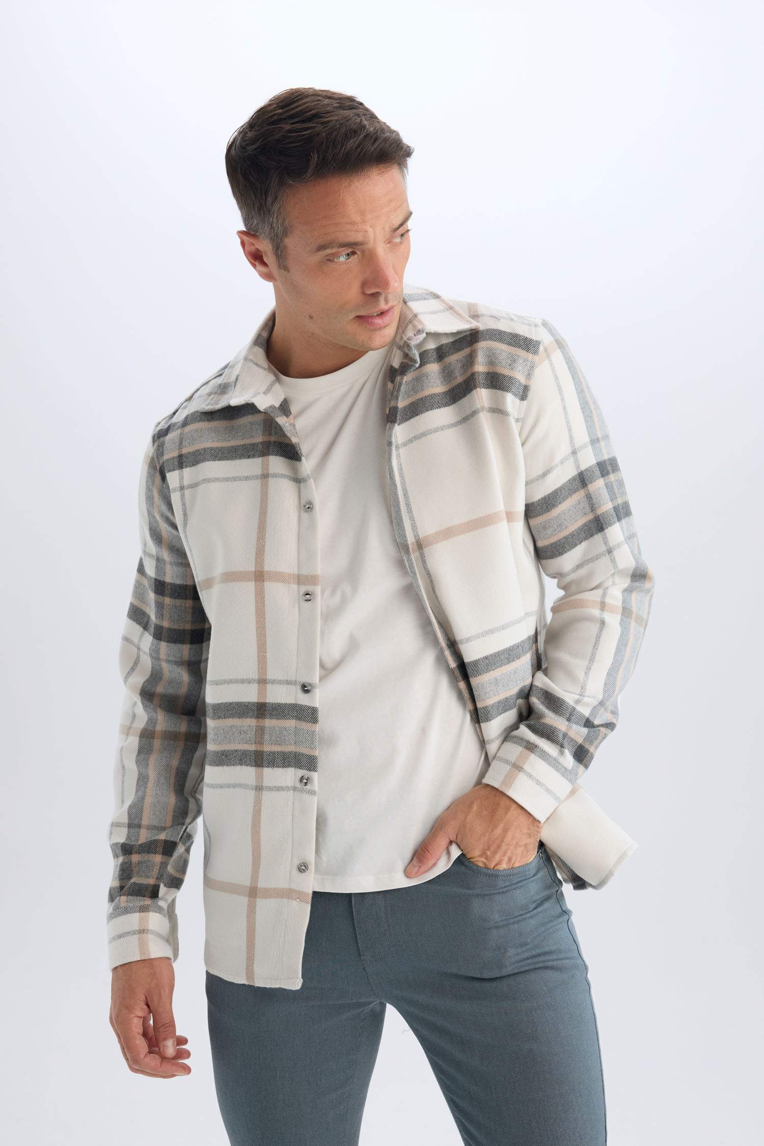 Regular Fit Polo Yaka Pamuklu Kareli Uzun Kollu Gömlek