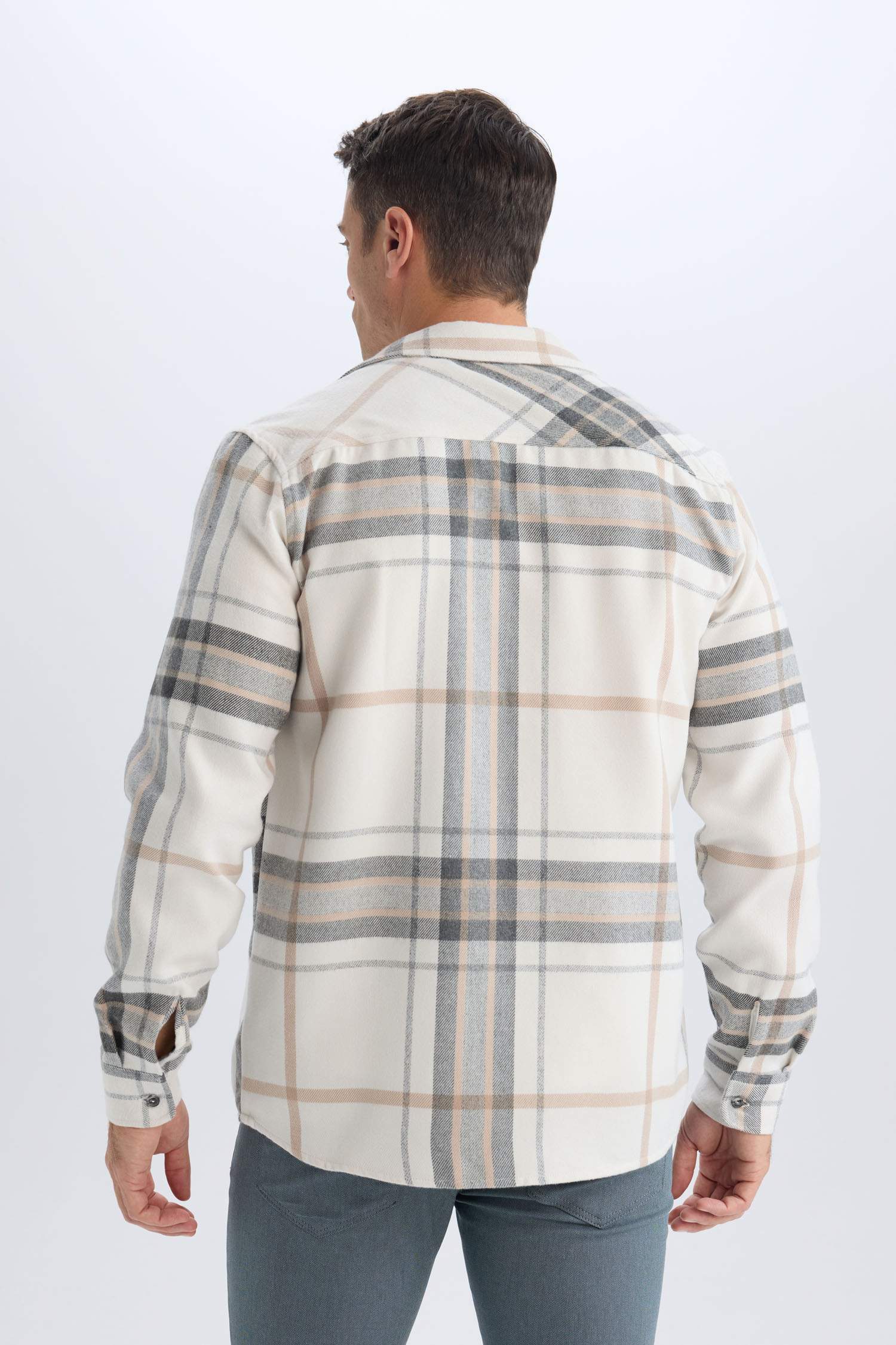 Regular Fit Polo Yaka Pamuklu Kareli Uzun Kollu Gömlek