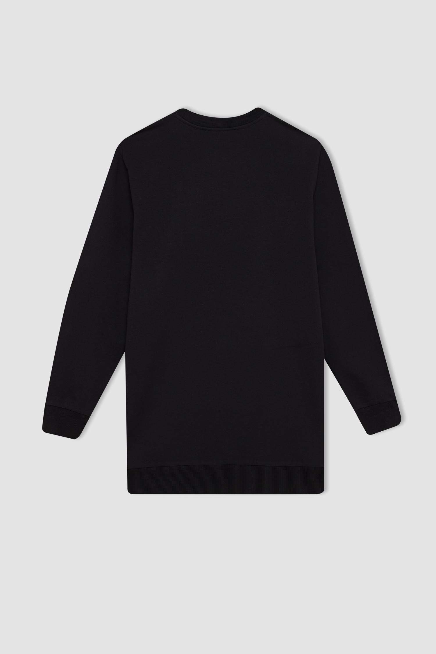 سويت شيرت طويل فلورال اسود مطبوع قصة عادية