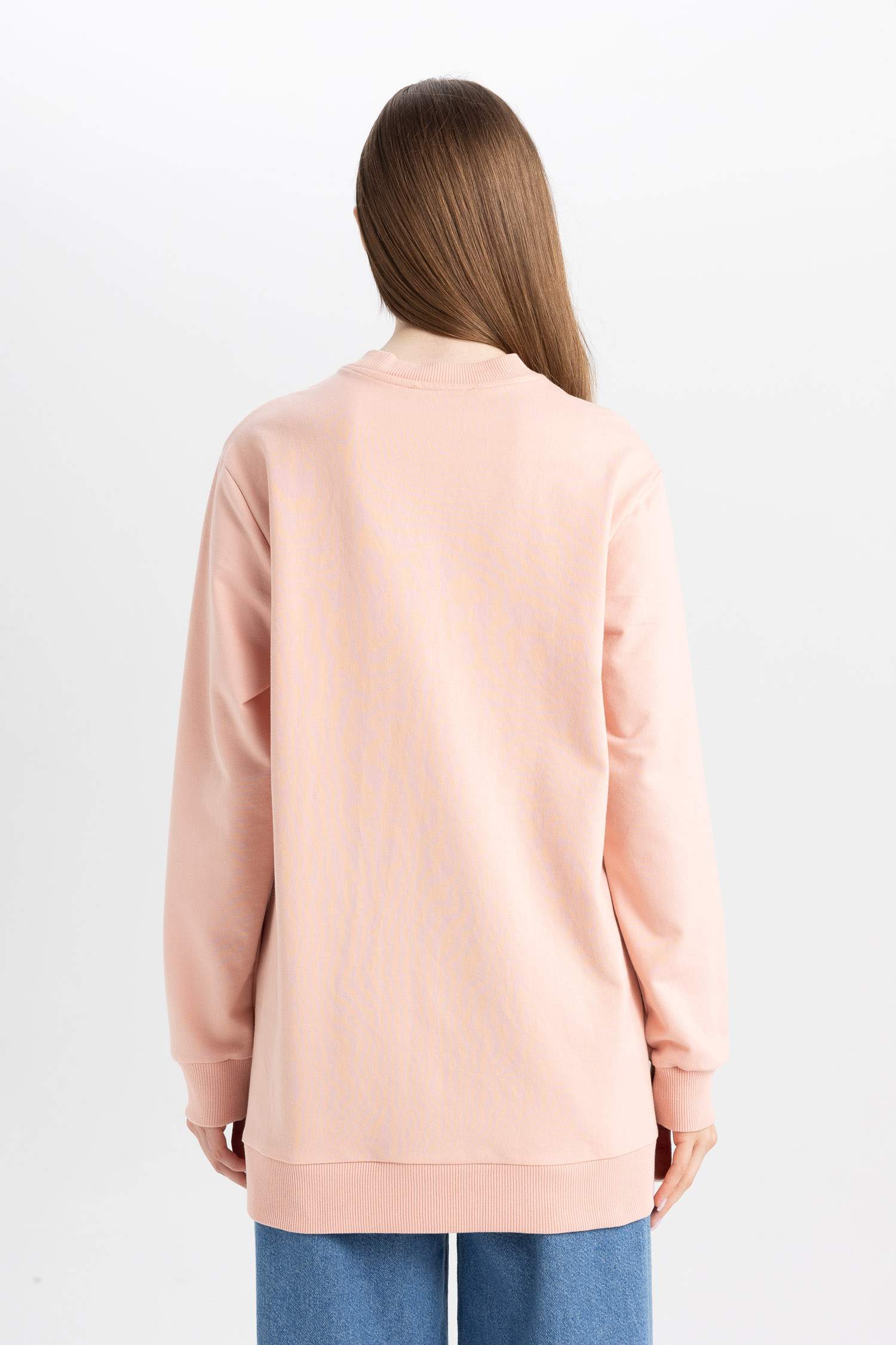 Regular Fit Bisiklet Yaka Parlak Baskılı Sweatshirt Tunik