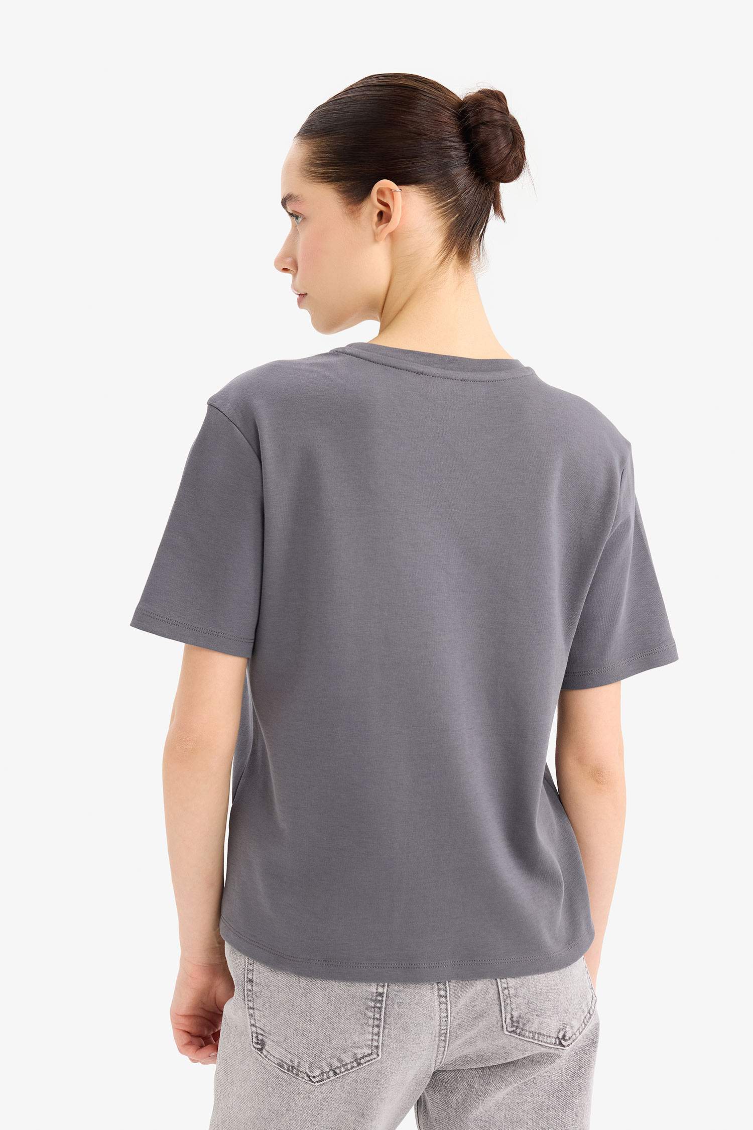 Regular Fit Bisiklet Yaka Basic Düz Kalın Kısa Kollu Tişört