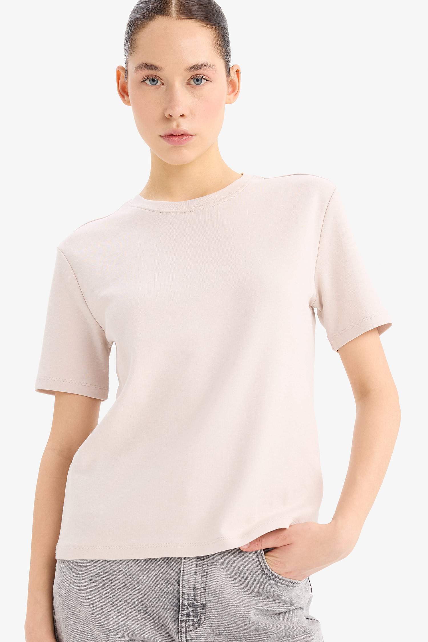 Regular Fit Bisiklet Yaka Basic Düz Kalın Kısa Kollu Tişört