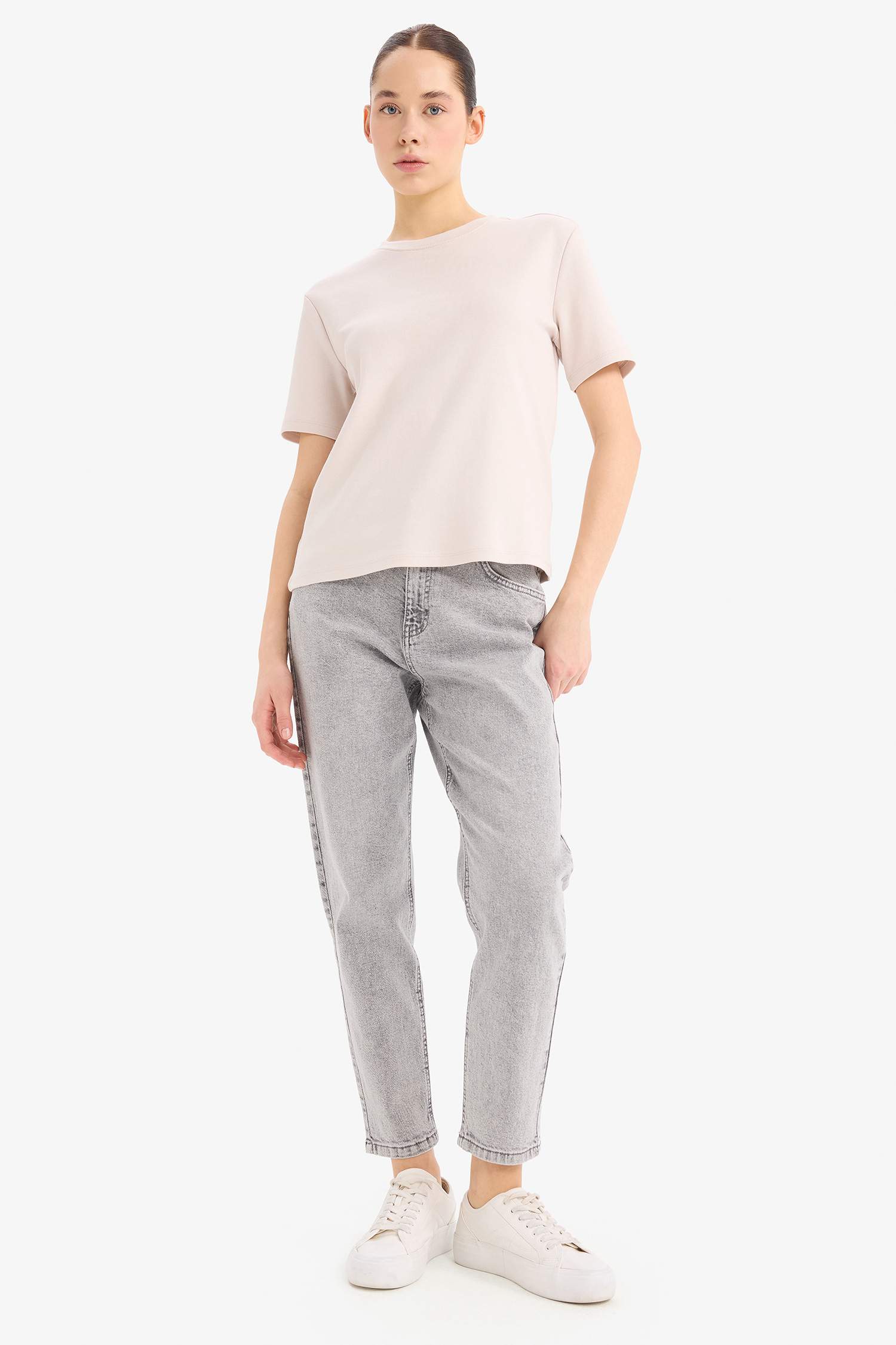 Regular Fit Bisiklet Yaka Basic Düz Kalın Kısa Kollu Tişört