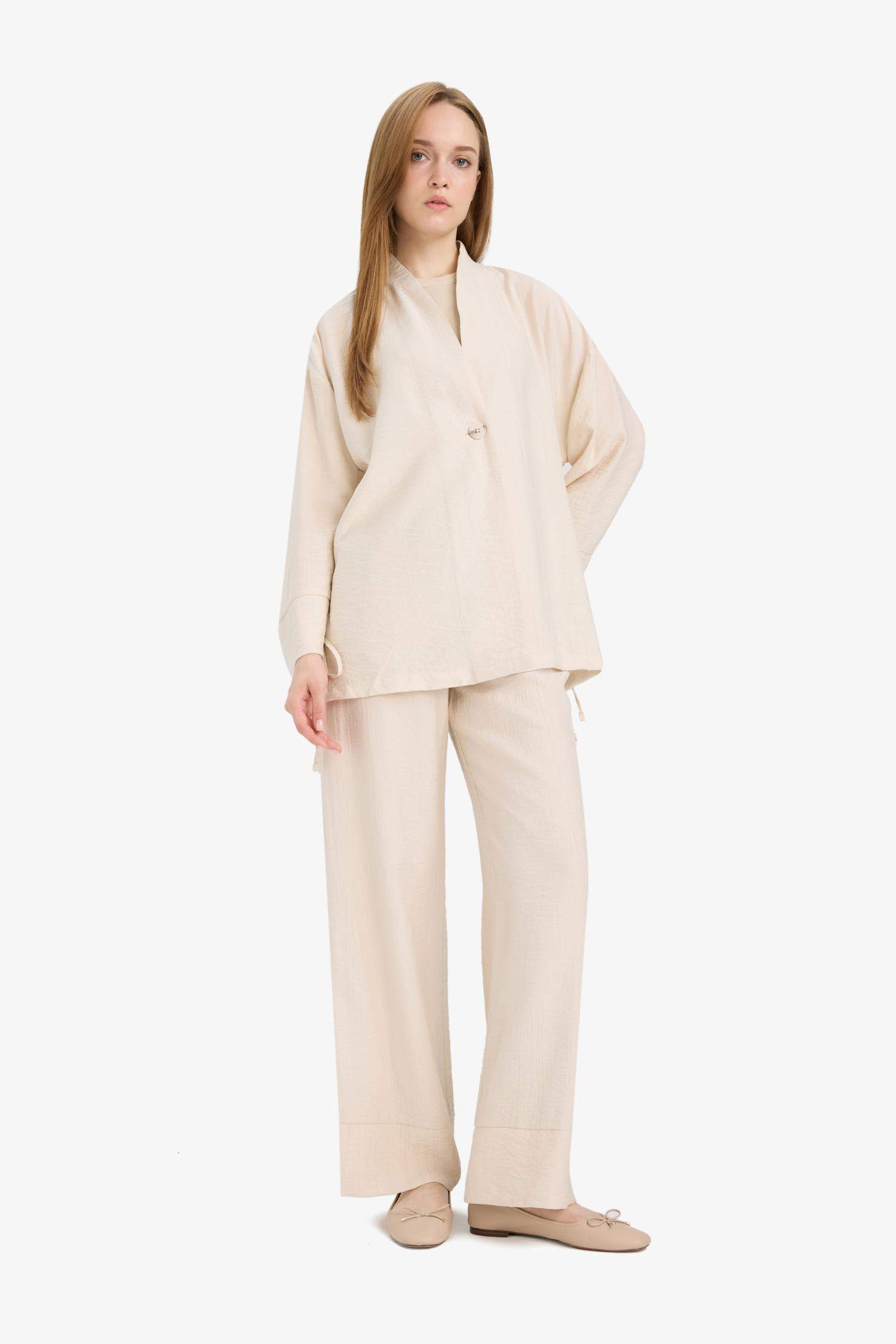 Wide Leg Beli Lastikli Krinkıl Kumaş Geniş Paça Pantolon