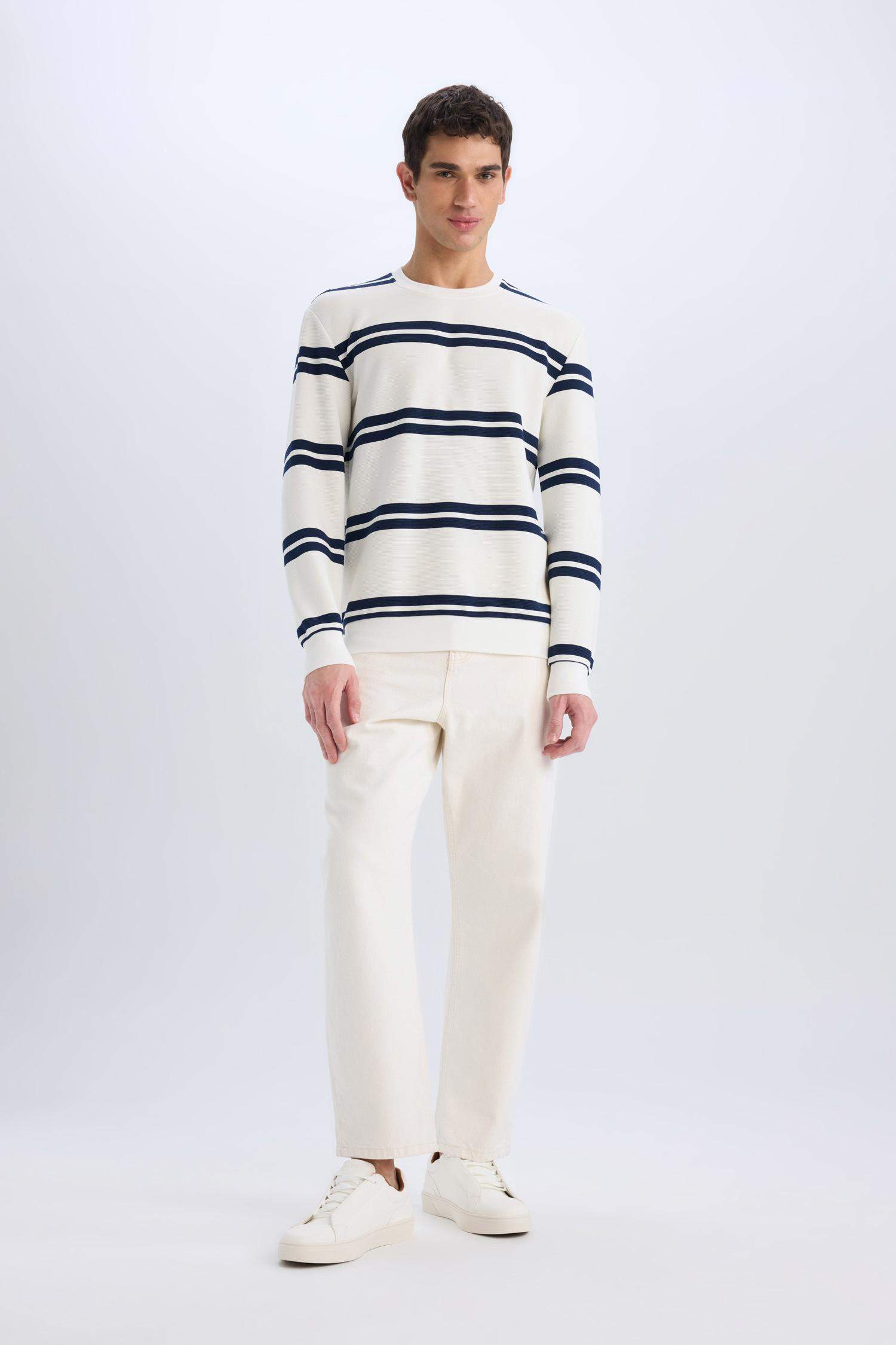 Regular Fit Bisiklet Yaka Dokulu Sweatshirt