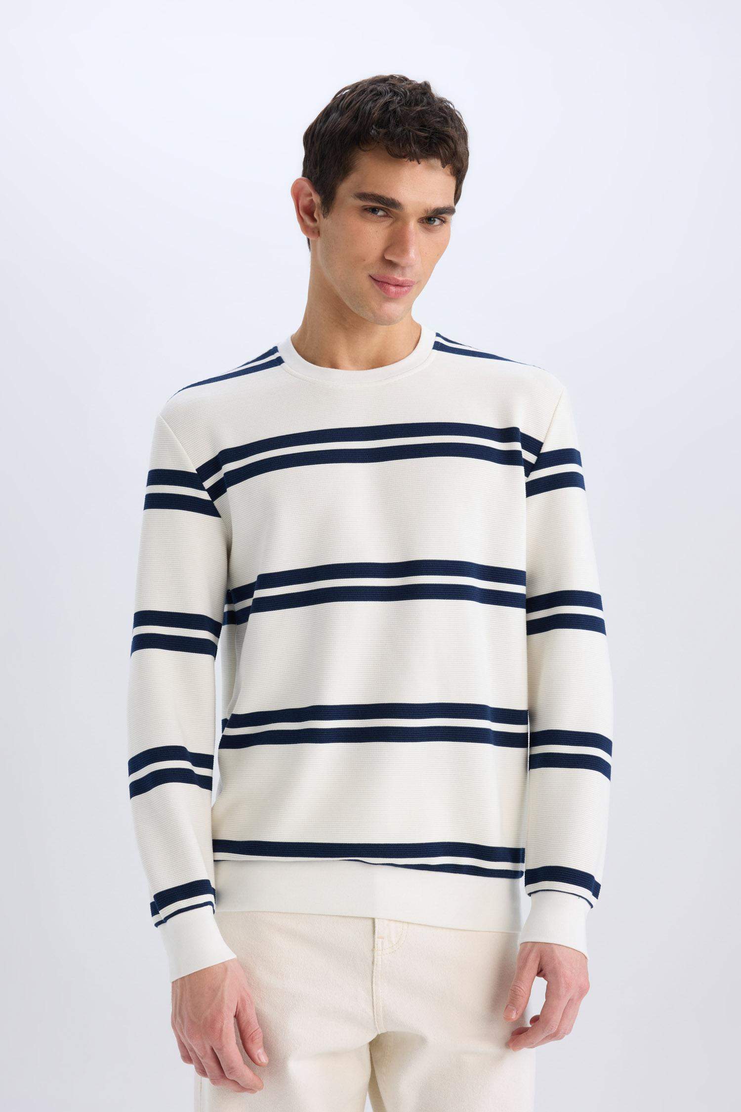 Regular Fit Bisiklet Yaka Dokulu Sweatshirt