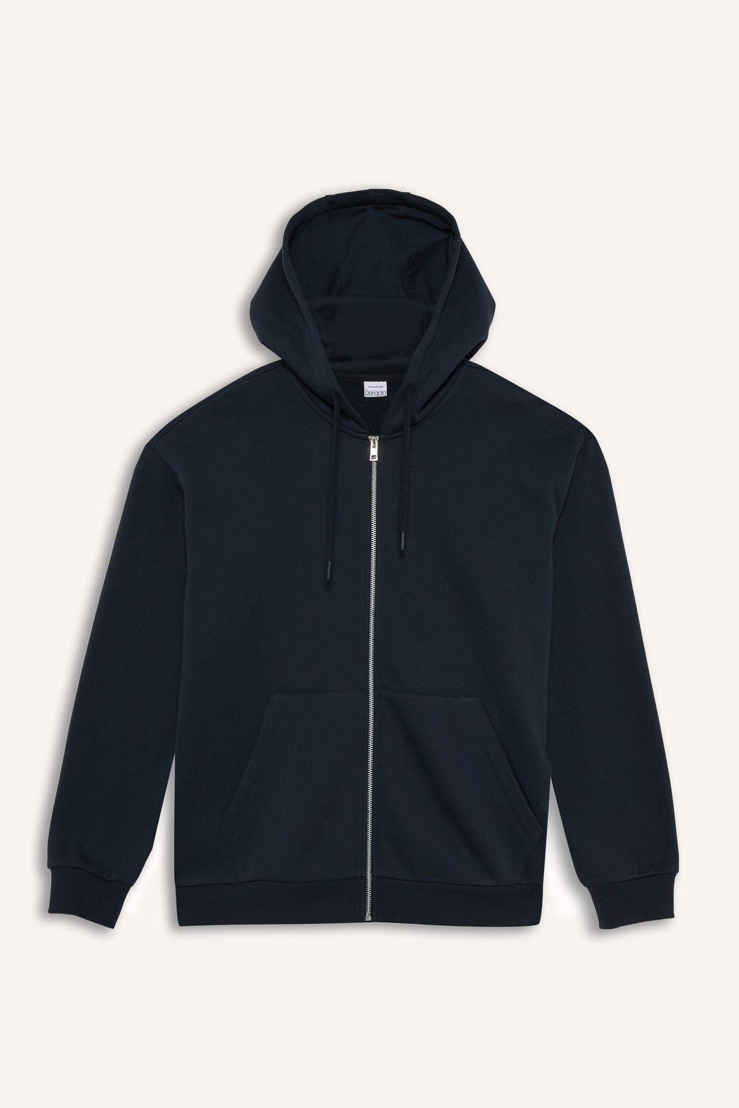 Comfort Fit Hooded Zippered Basic Thick Sweatshirt