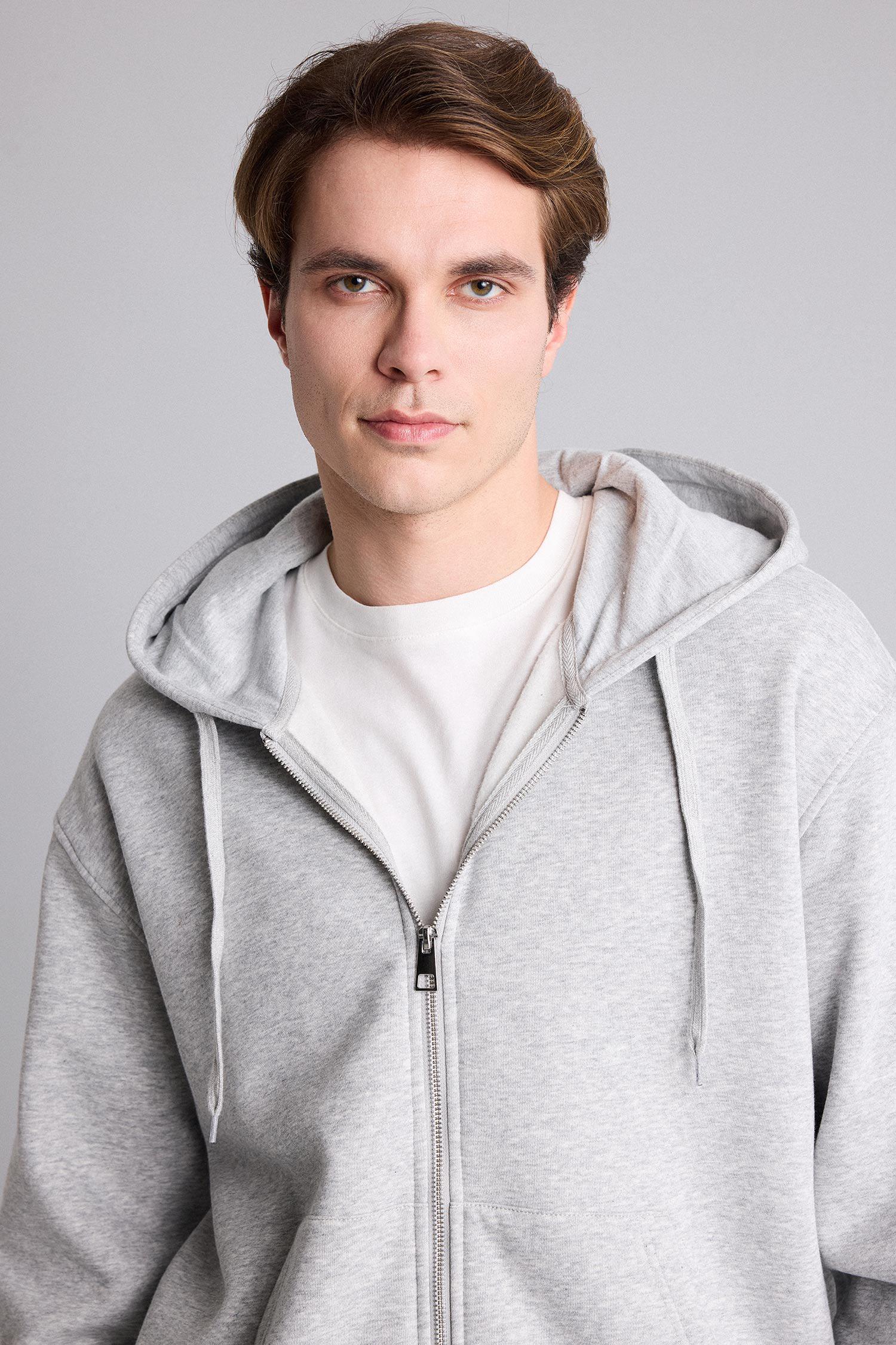 DeFacto Relax Fıt Kapüşonlu İçi Yumuşak Tüylü Kalın Kumaş Fermuarlı Sweatshirt görsel 6