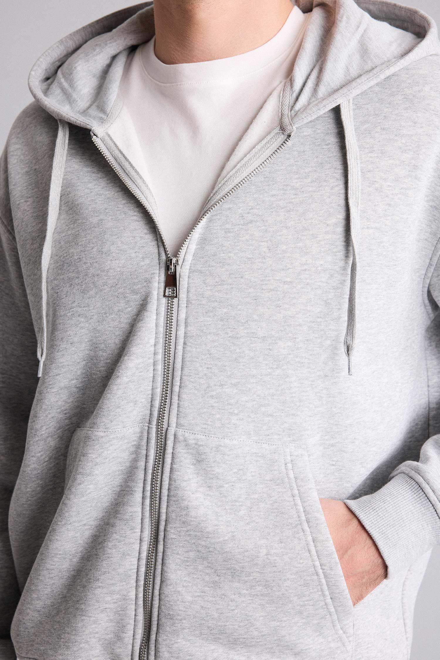 DeFacto Relax Fıt Kapüşonlu İçi Yumuşak Tüylü Kalın Kumaş Fermuarlı Sweatshirt görsel 7